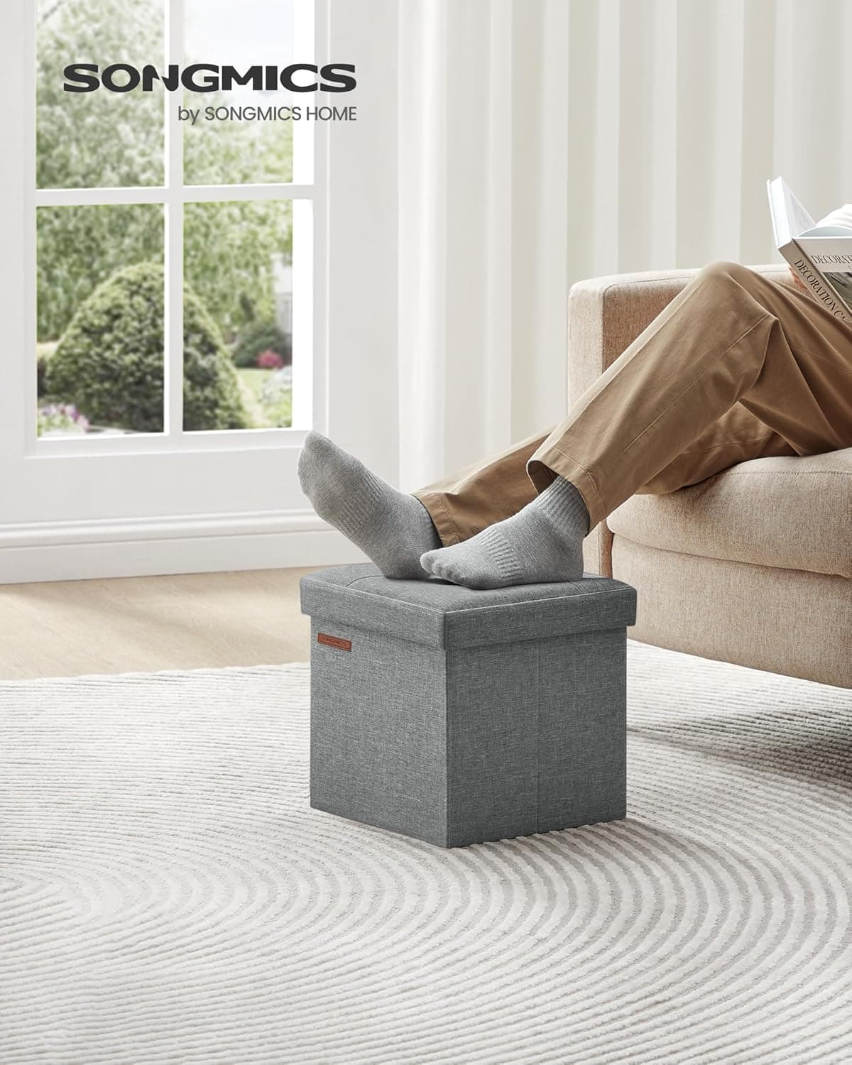 Taburet Nestro s úložným prostorem 30 cm, Světle šedý 4