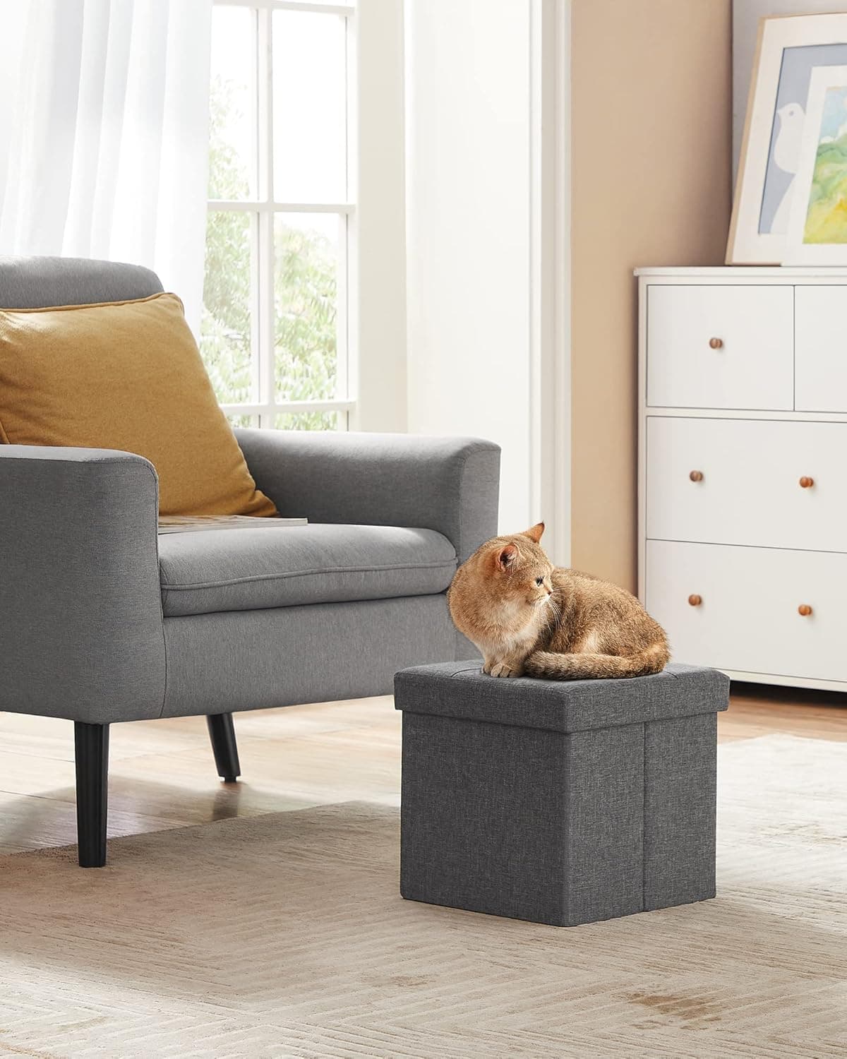Taburet s úložným prostorem Nestro 30 cm, Šedý 8
