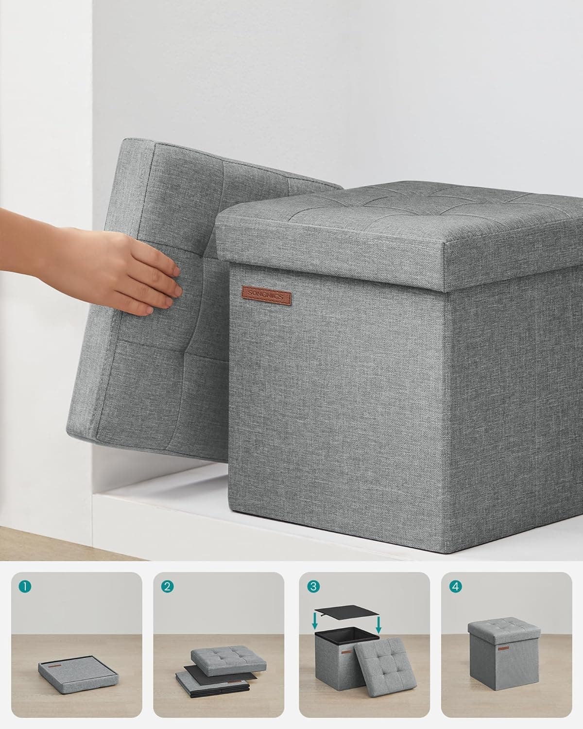 Taburet Nestro s úložným prostorem 30 cm, Světle šedý 5