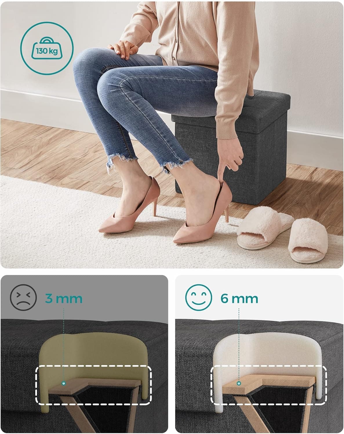 Taburet s úložným prostorem Nestro 30 cm, Šedý 9
