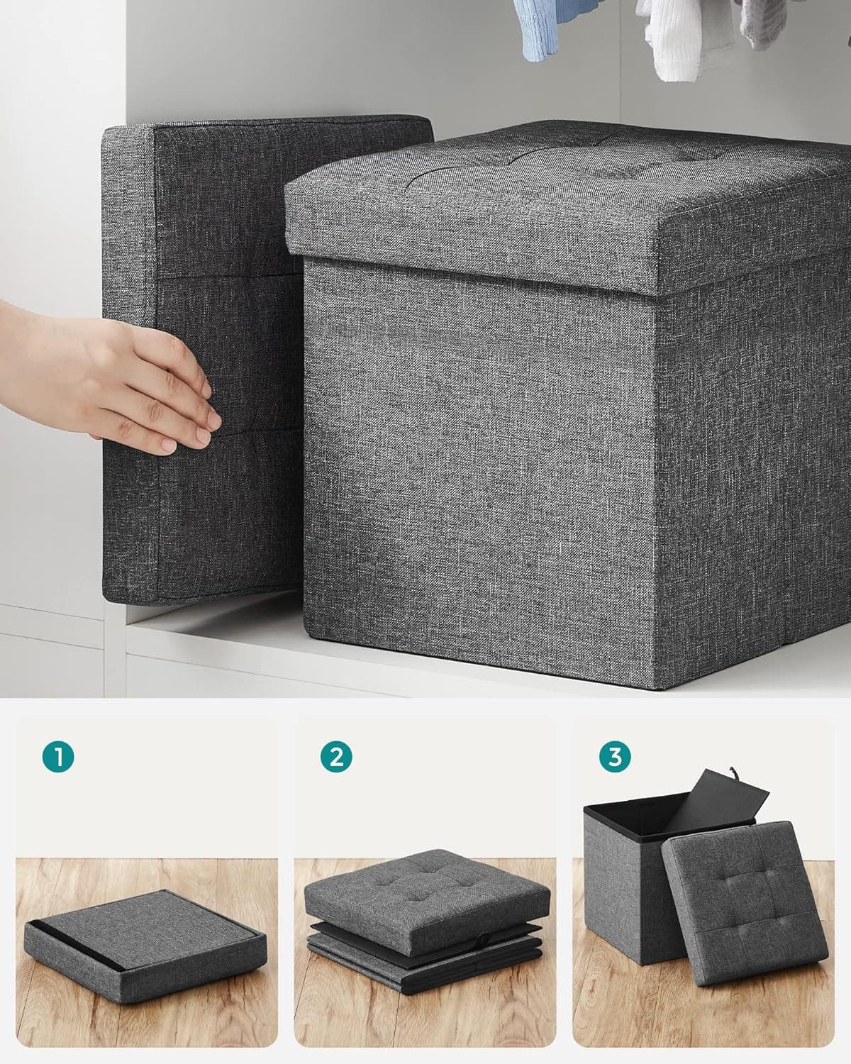 Taburet s úložným prostorem Nestro 30 cm, Šedý 10
