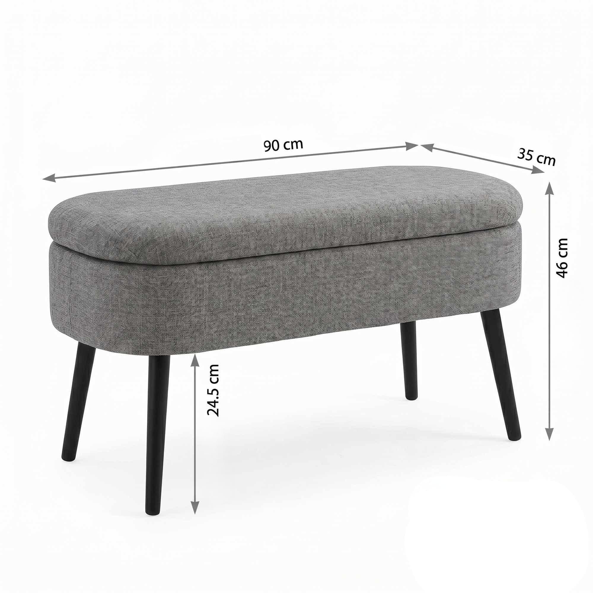 Taburet Oslo s úložným prostorem 90 cm, Len šedý/černý 4