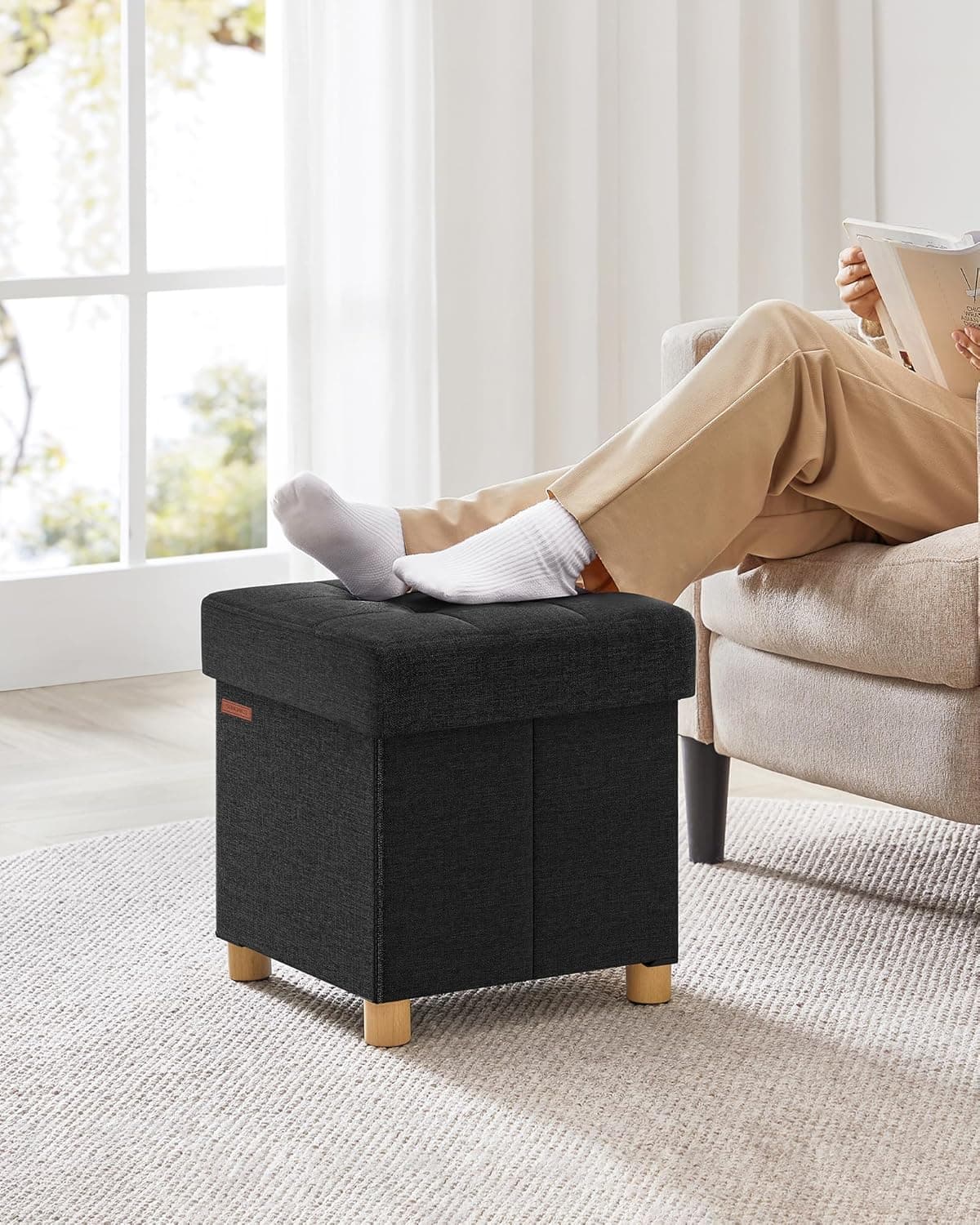 Taburet s úložným prostorem Cenry 38 cm, Černý 2