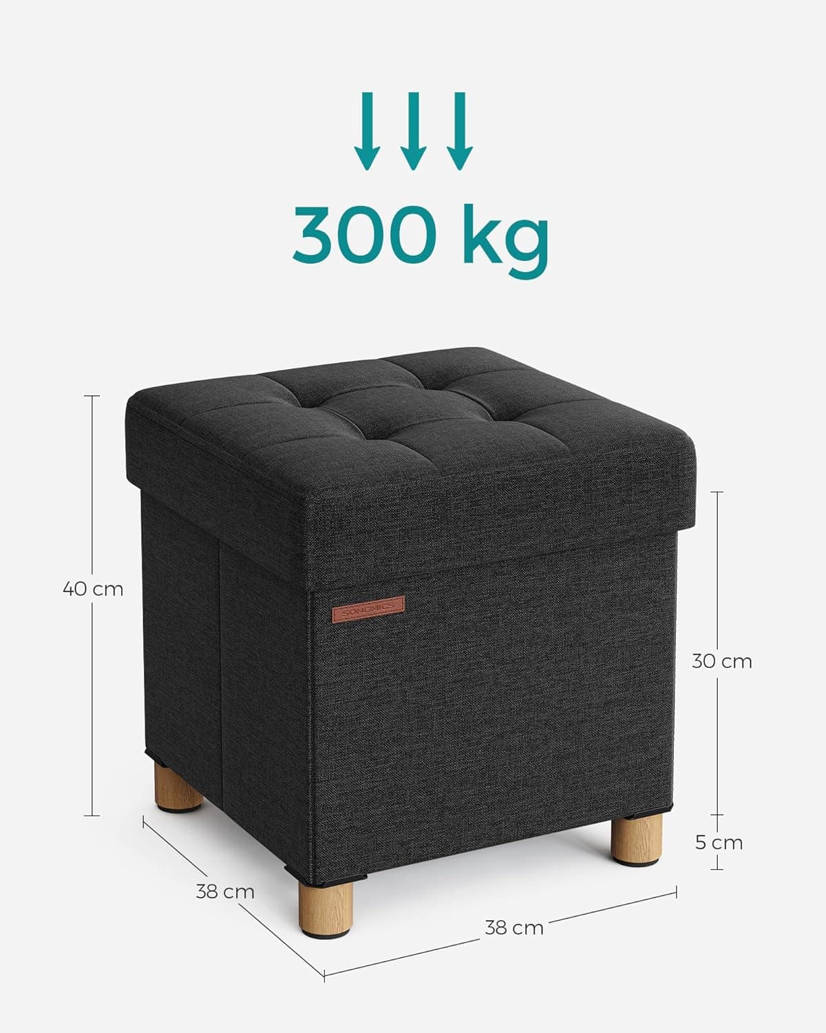 Taburet s úložným prostorem Cenry 38 cm, Černý 3