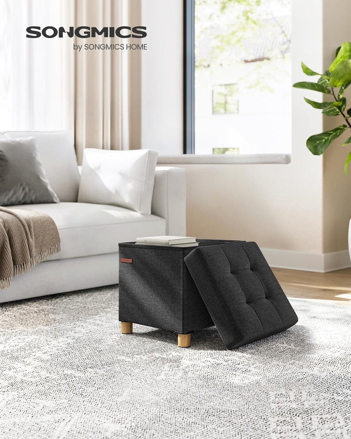 Taburet s úložným prostorem Cenry 38 cm, Černý 4