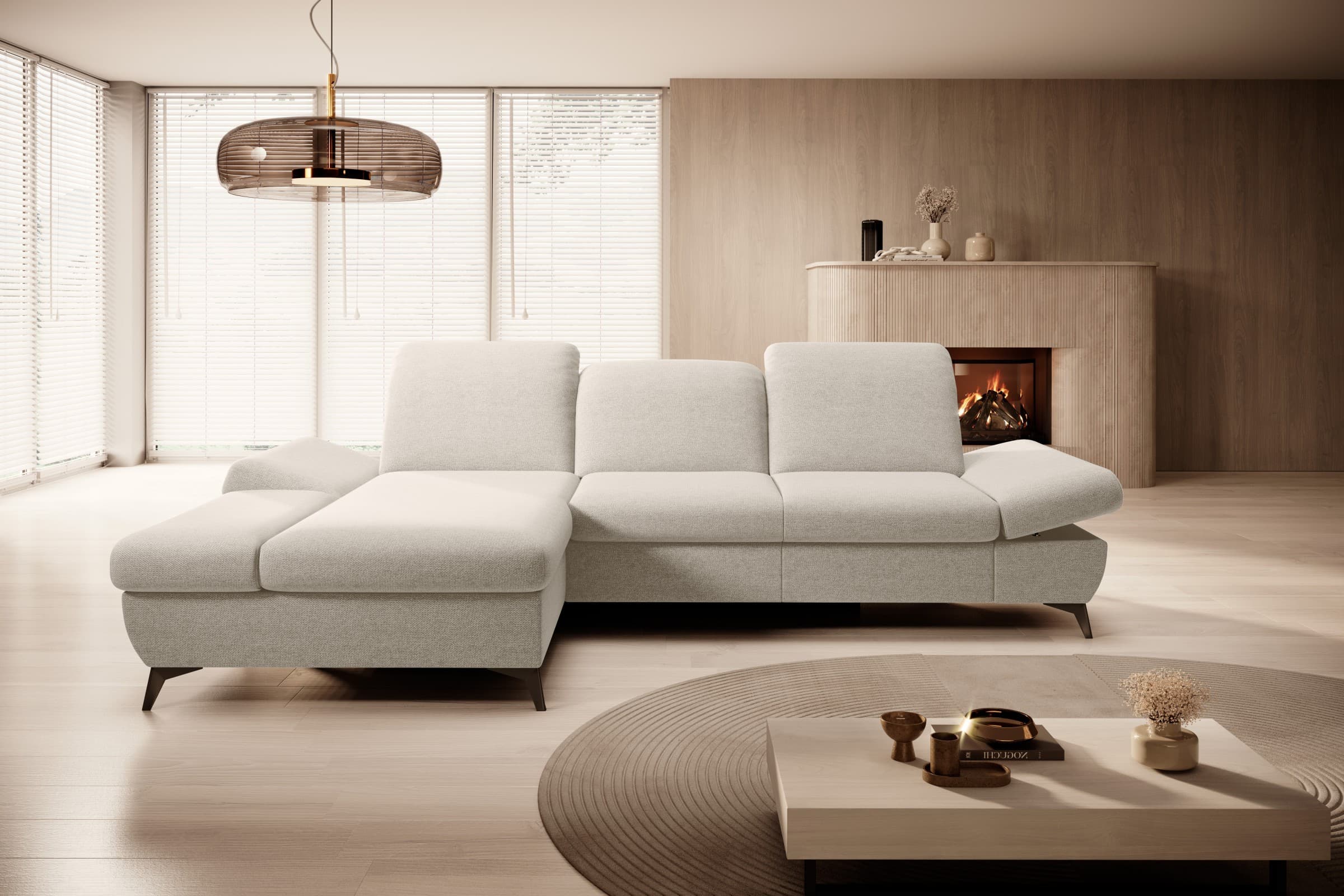 Rozkládací polohovací rohová sedací souprava Harper 284 cm, Loft 01 krémová levá, levá strana 6