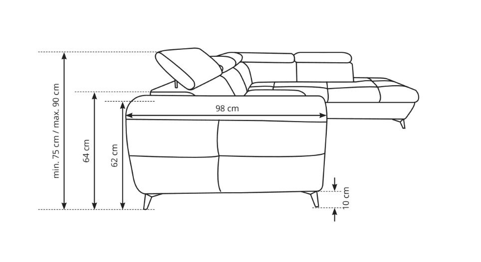 Rozkládací rohová sedací souprava Mona Pik 260 cm, Letto 38 khaki levá, levá strana 10