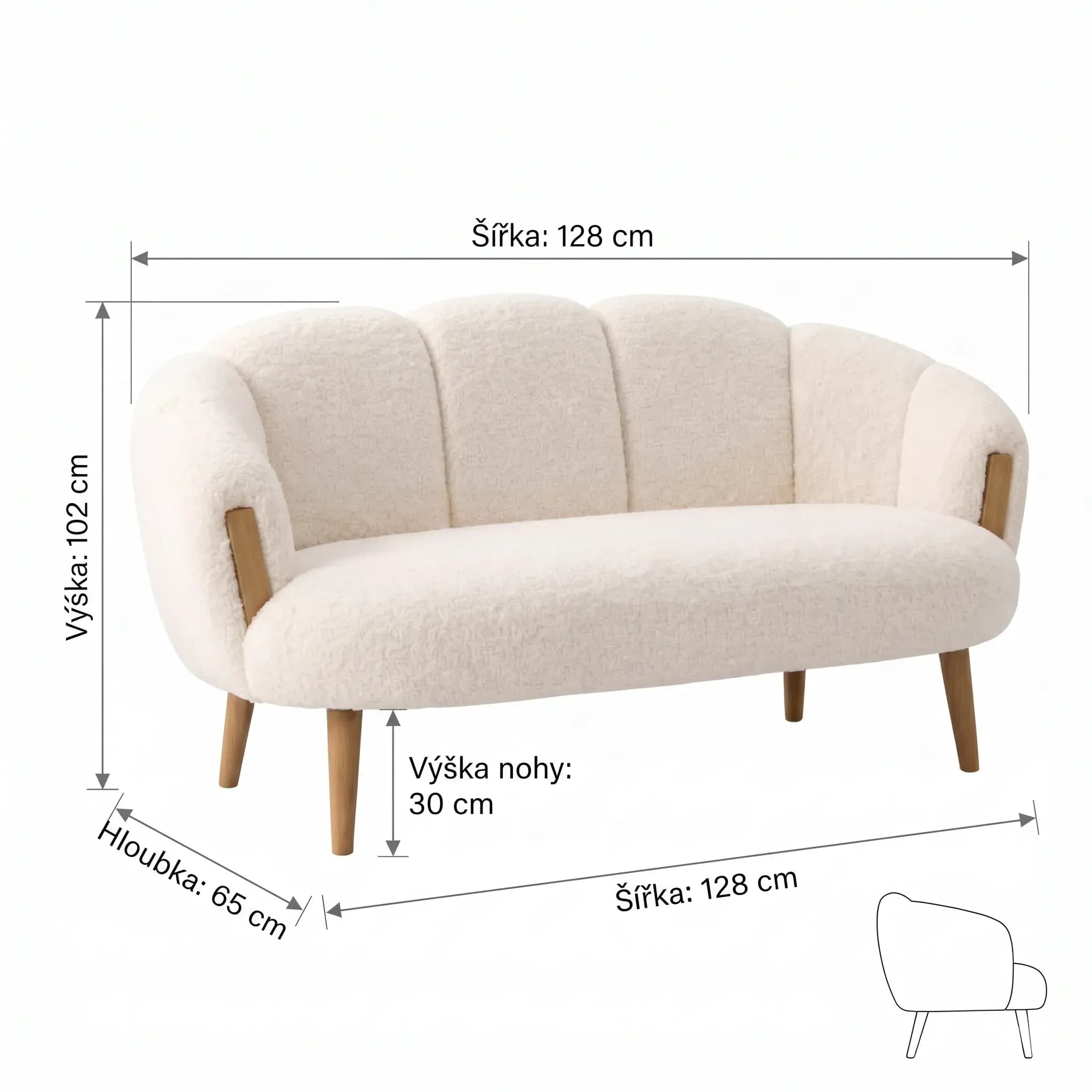 Dvoumístná pohovka Star 128 cm, Wellsoft bílá 3