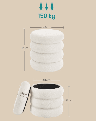 Taburet s úložným prostorem Omi 43 cm, Bílý 6