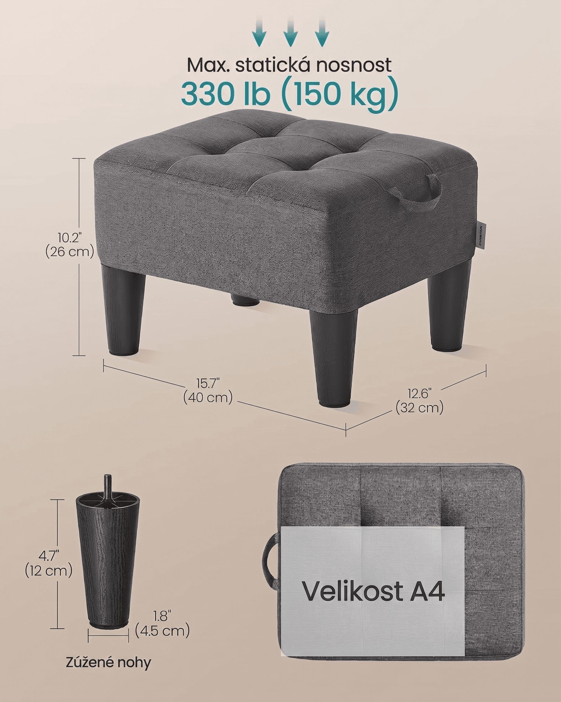 Taburet Reika 40 cm, Šedý 4