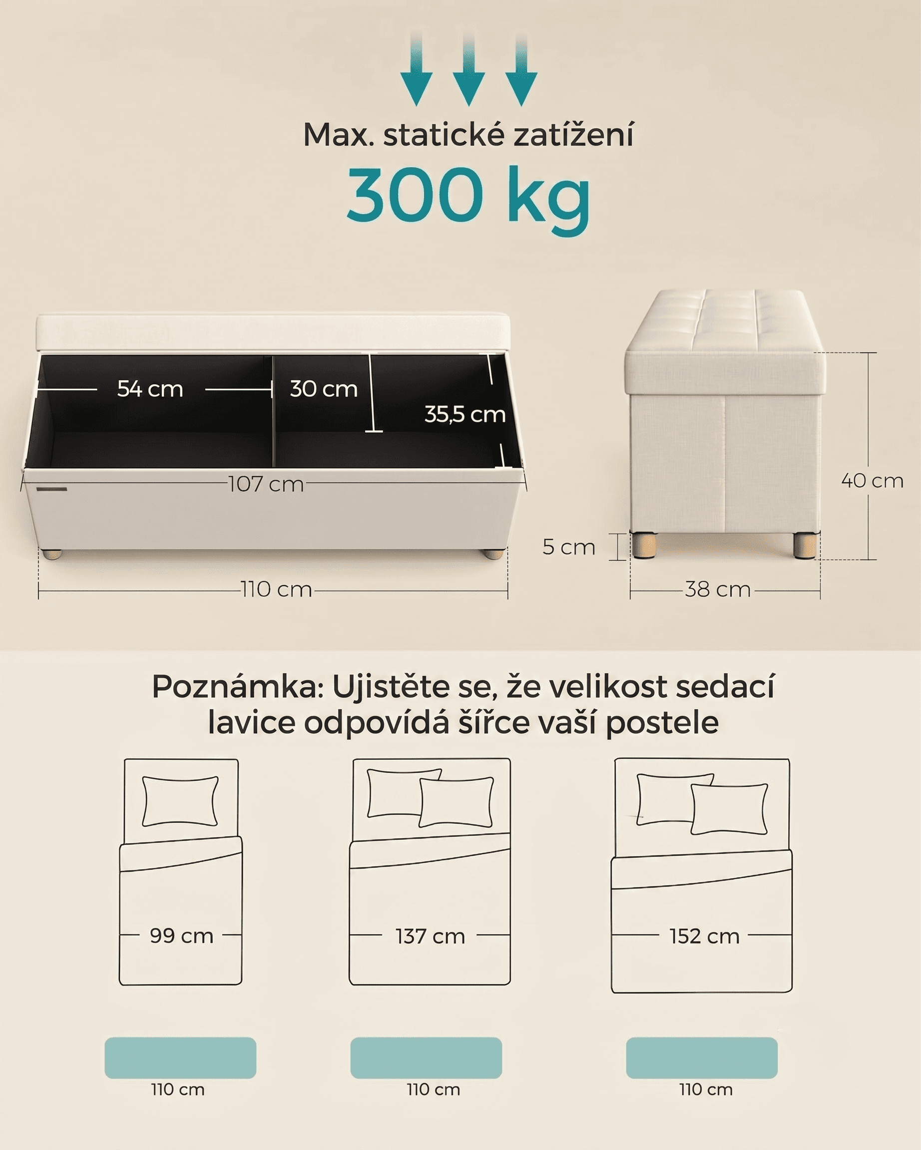 Taburet s úložným prostorem Engl 112 L, Bílý 6
