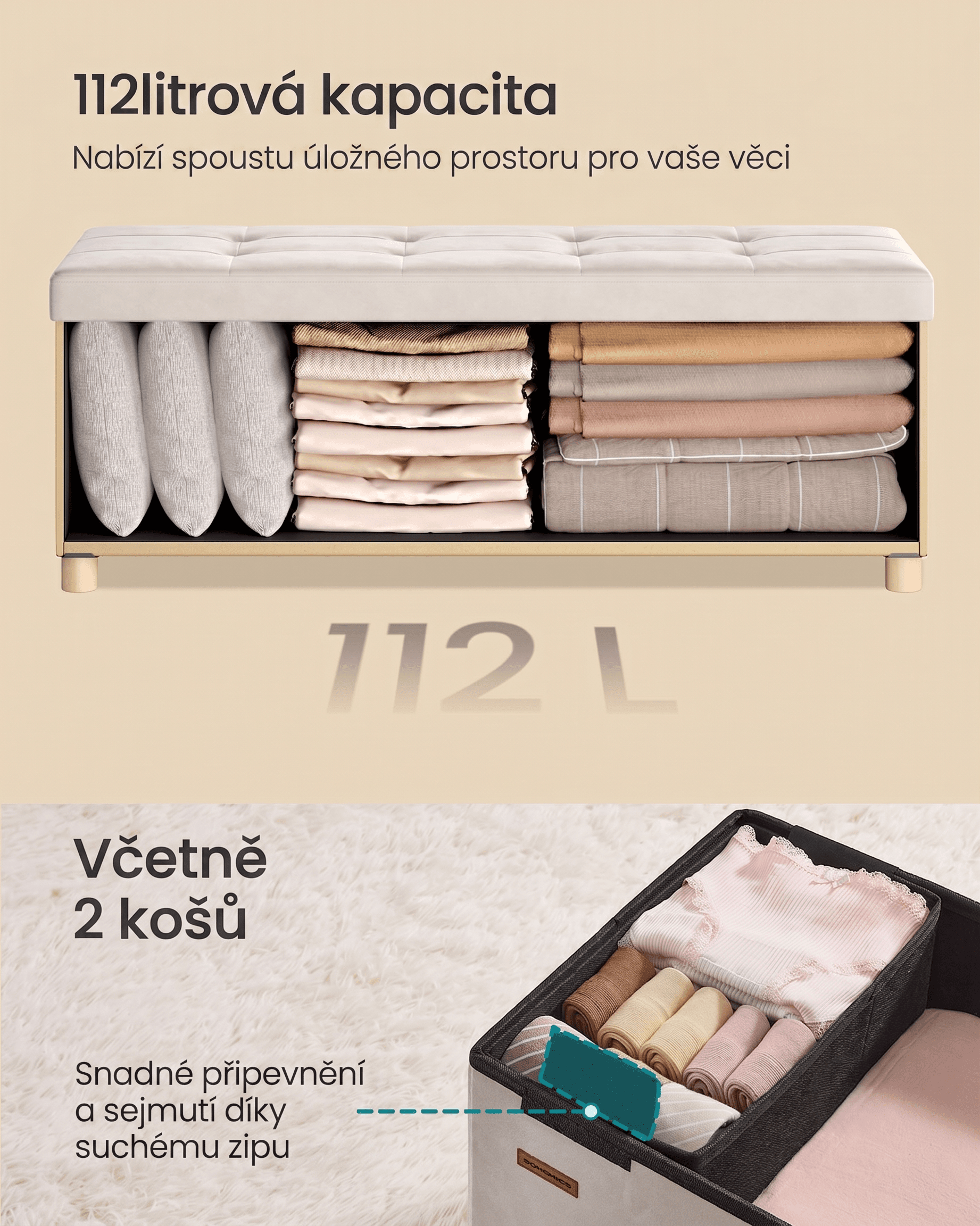 Taburet s úložným prostorem Engl, Béžový 2