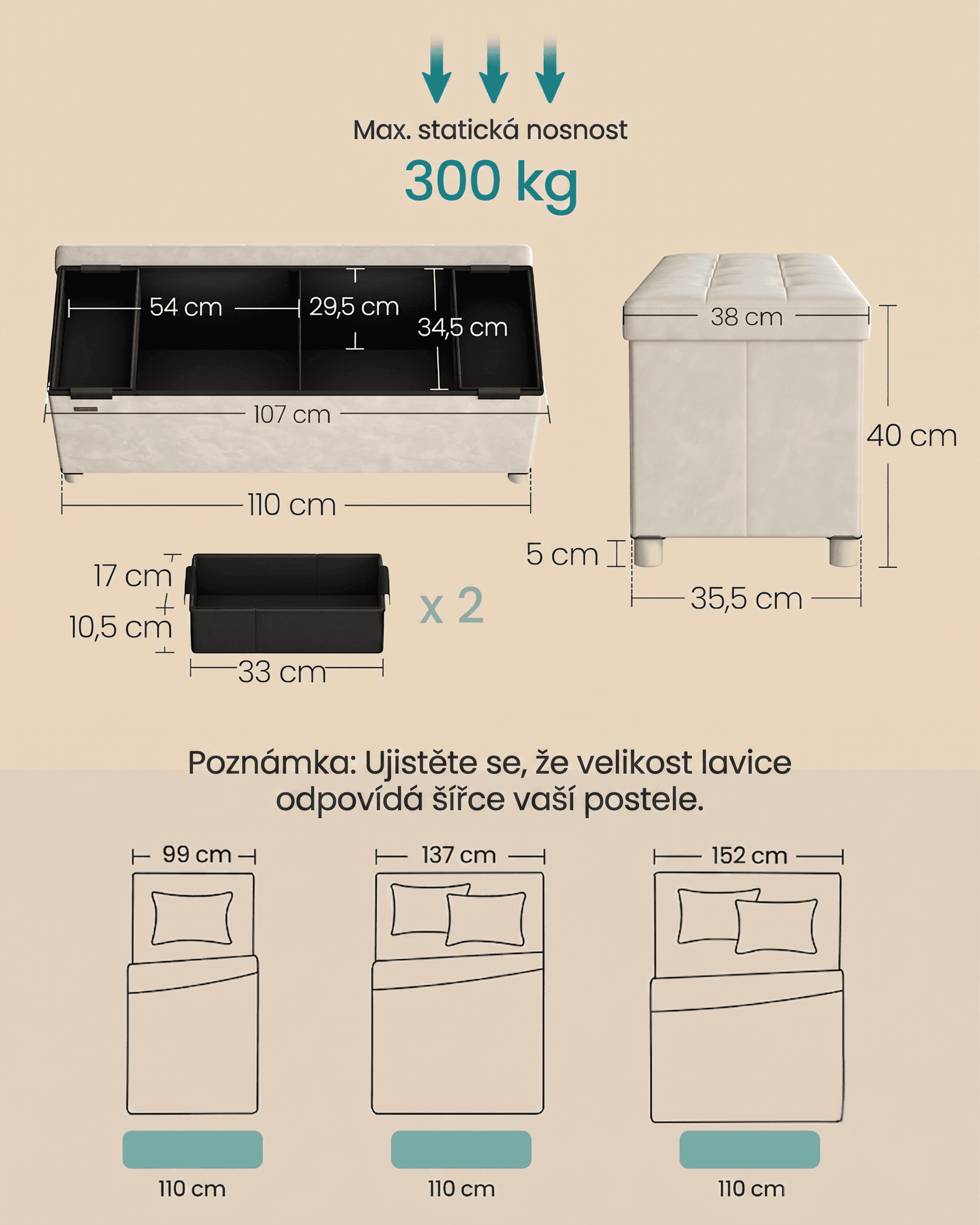 Taburet s úložným prostorem Engl, Béžový 3