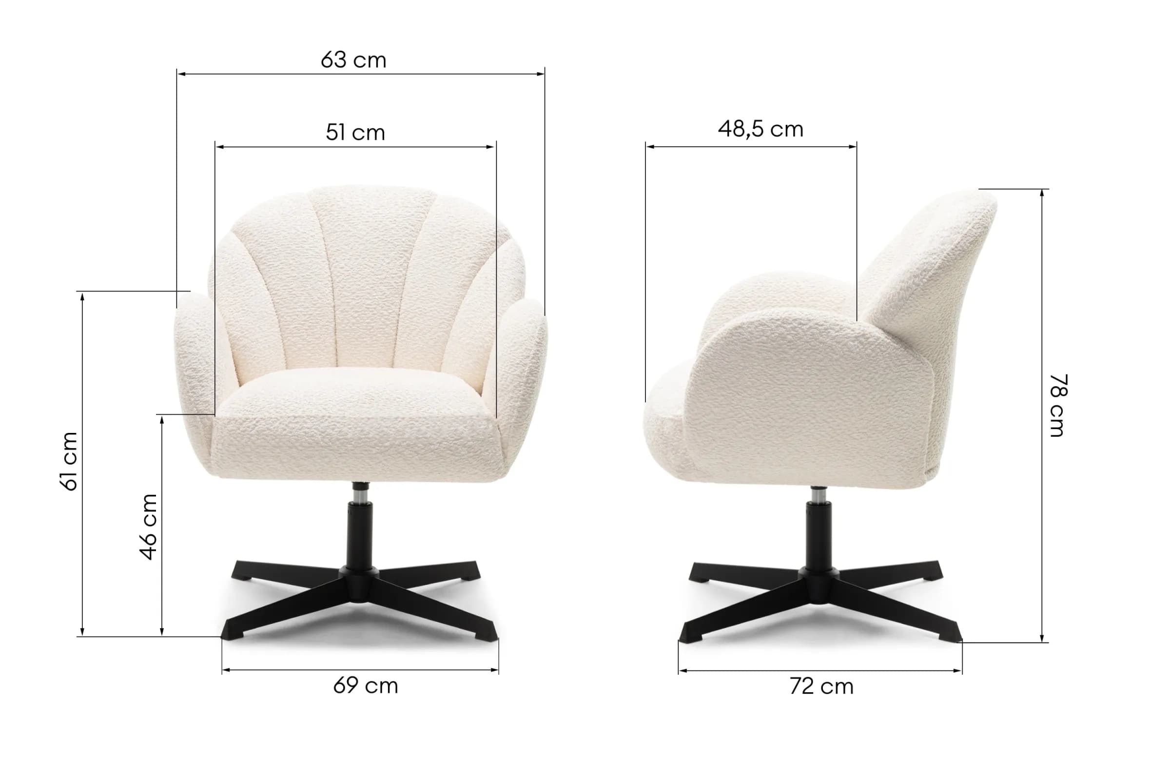 Otočné designové křeslo Casablanca bouclé, Bílé 9