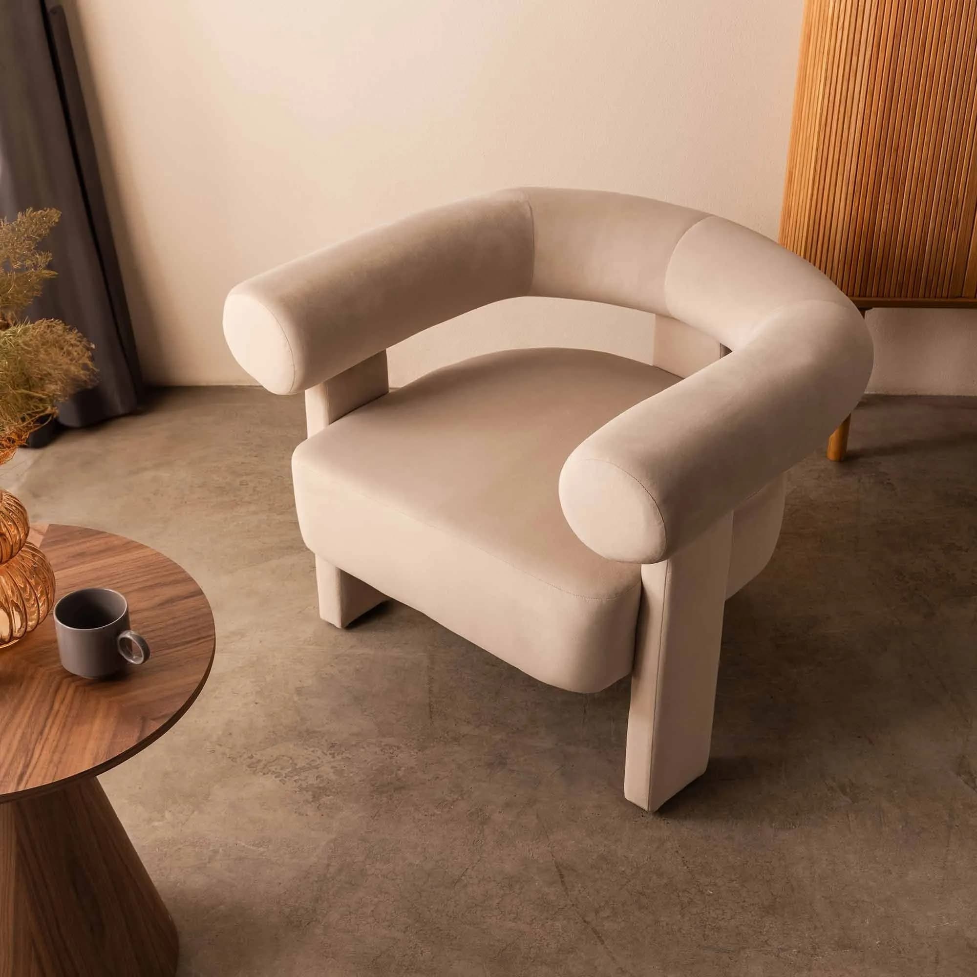 Designové sametové křeslo Hella, Světle béžové 3