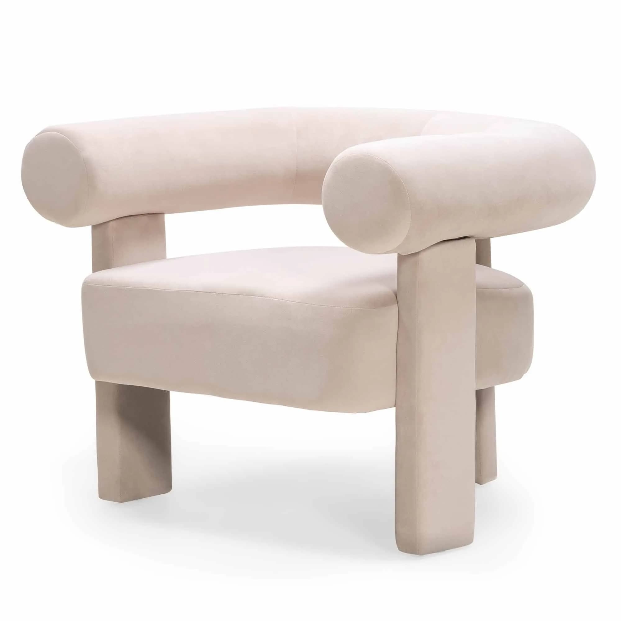 Designové sametové křeslo Hella, Světle béžové 5