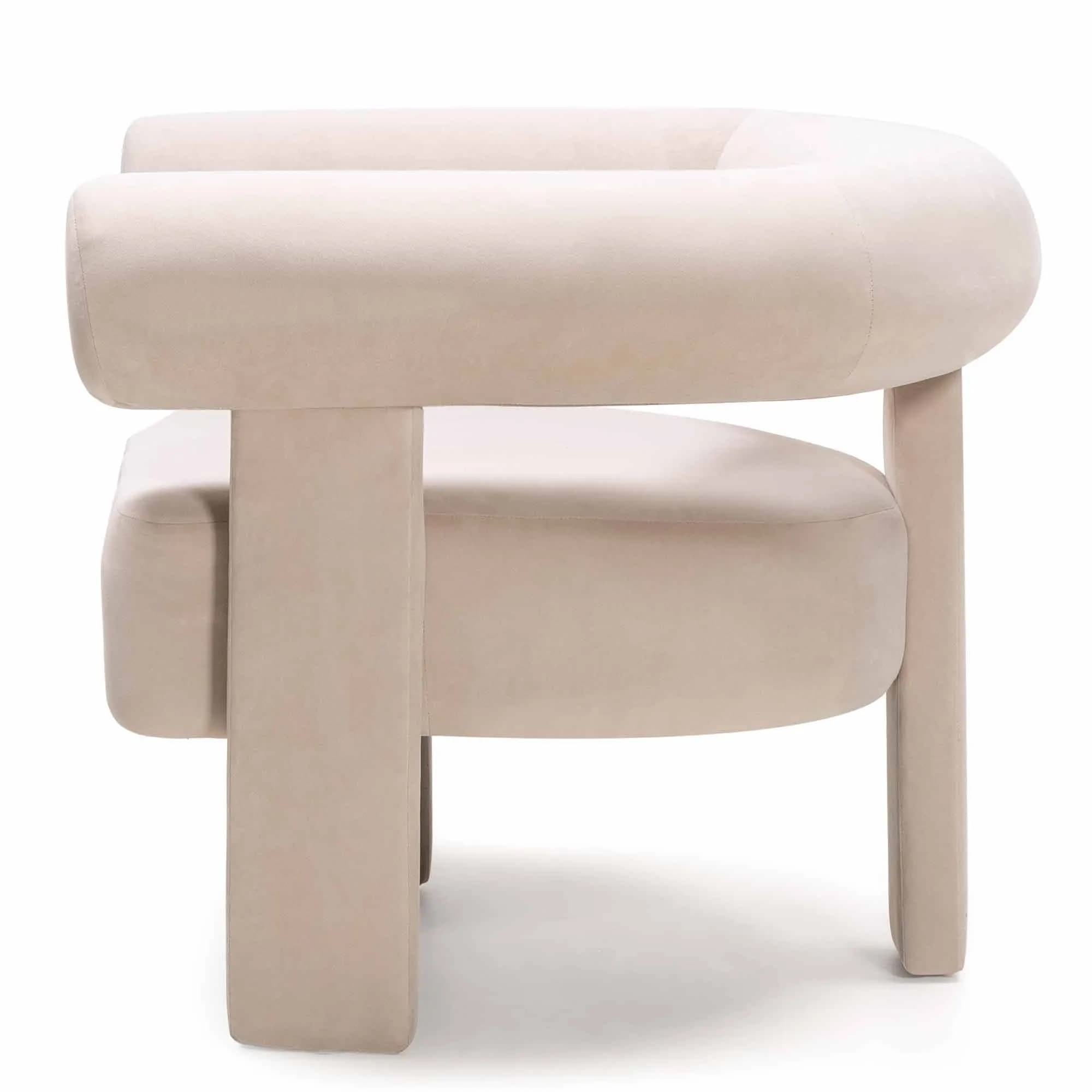 Designové sametové křeslo Hella, Světle béžové 9