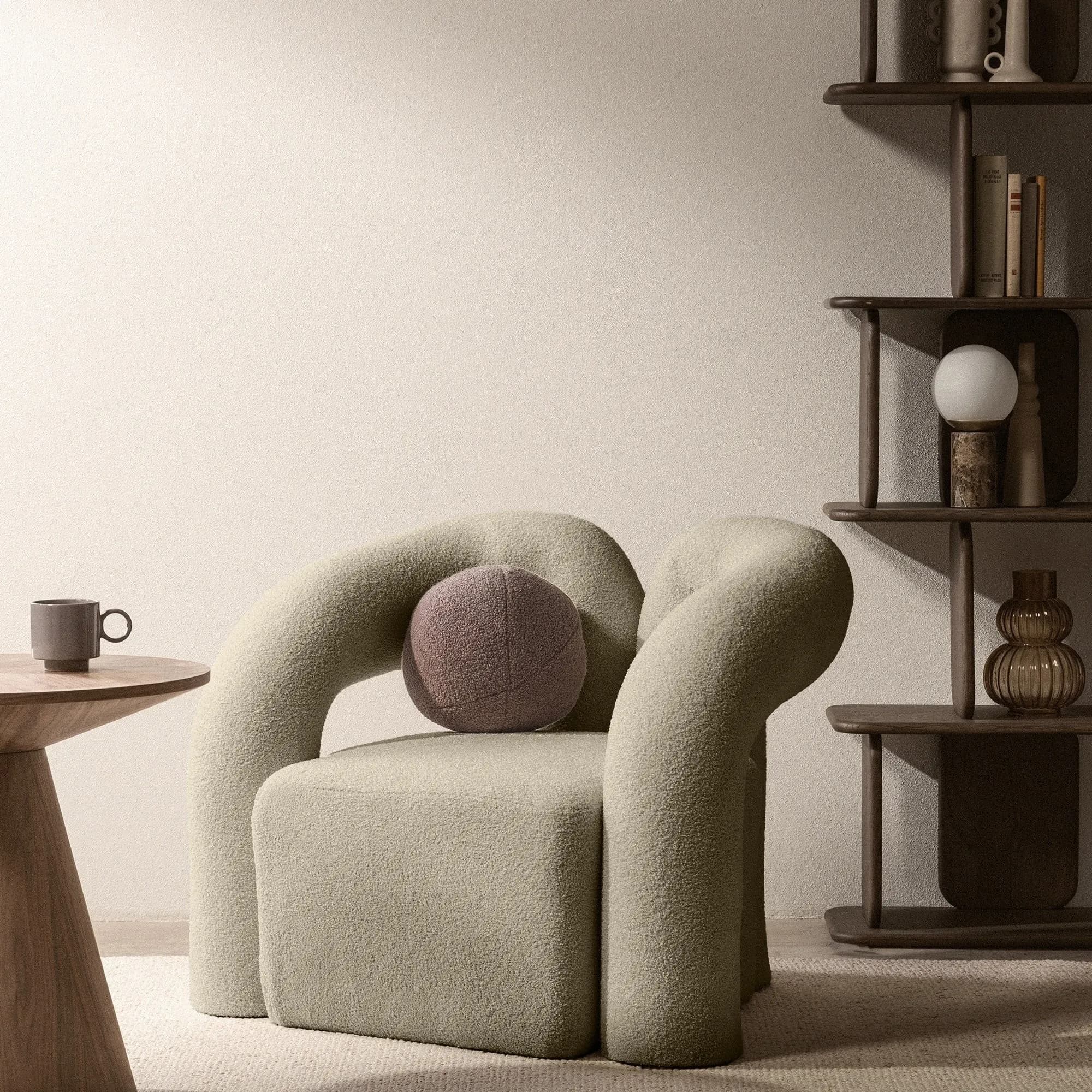 Designové křeslo Merry bouclé, Hnědé 2
