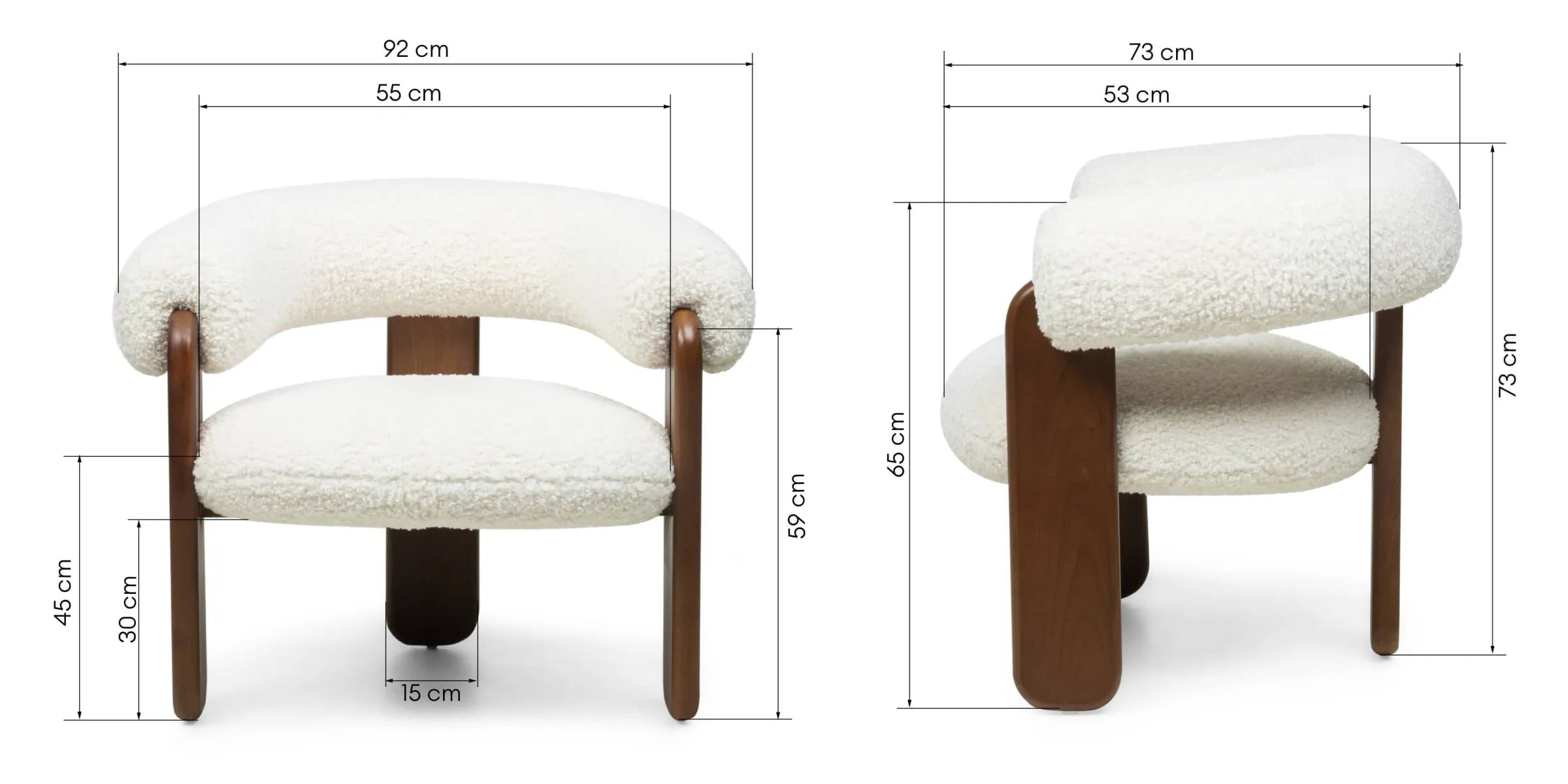 Designové křeslo Jolie bouclé z masivu /ořech, Krémové 10