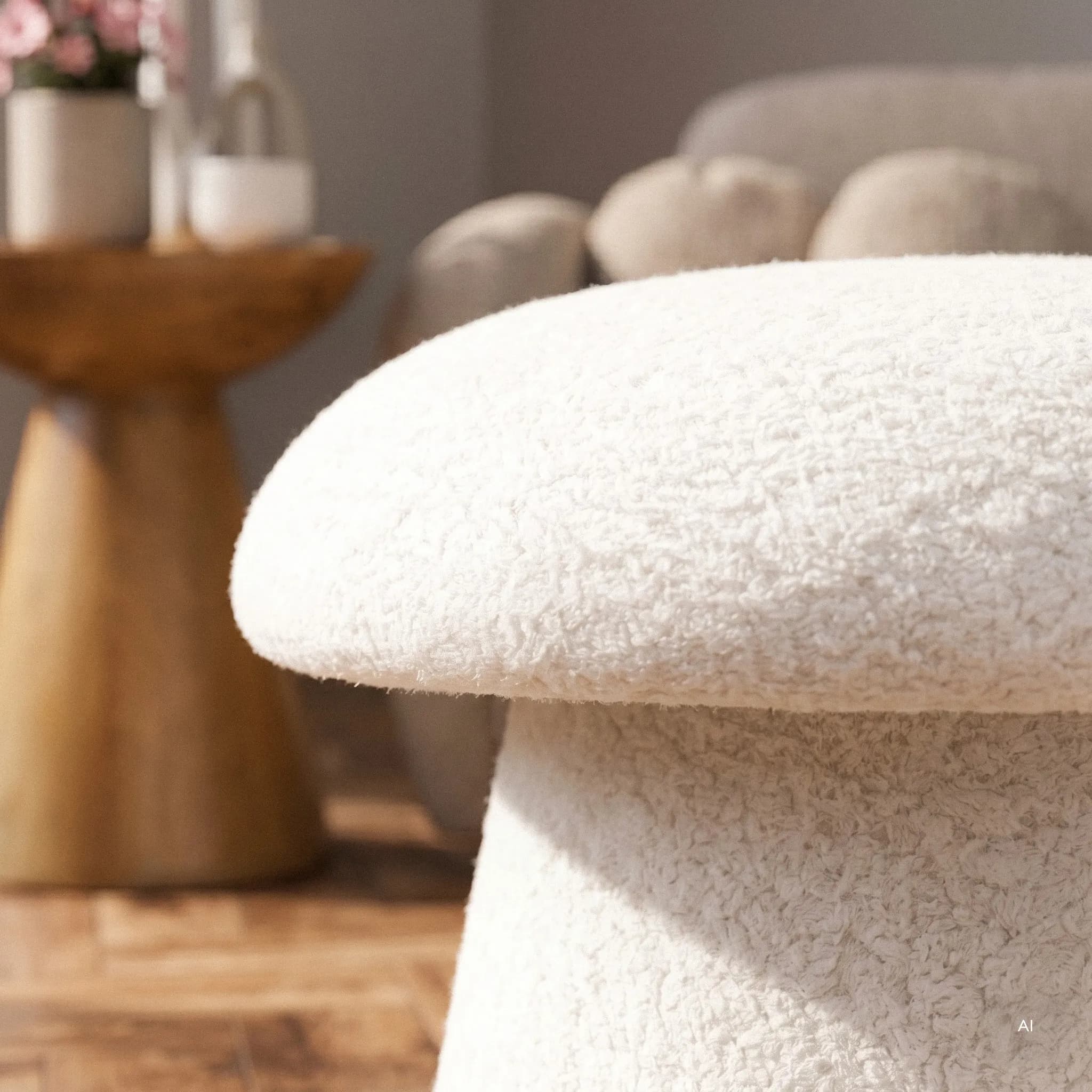 Designový taburet Cap bouclé, Bílý 4