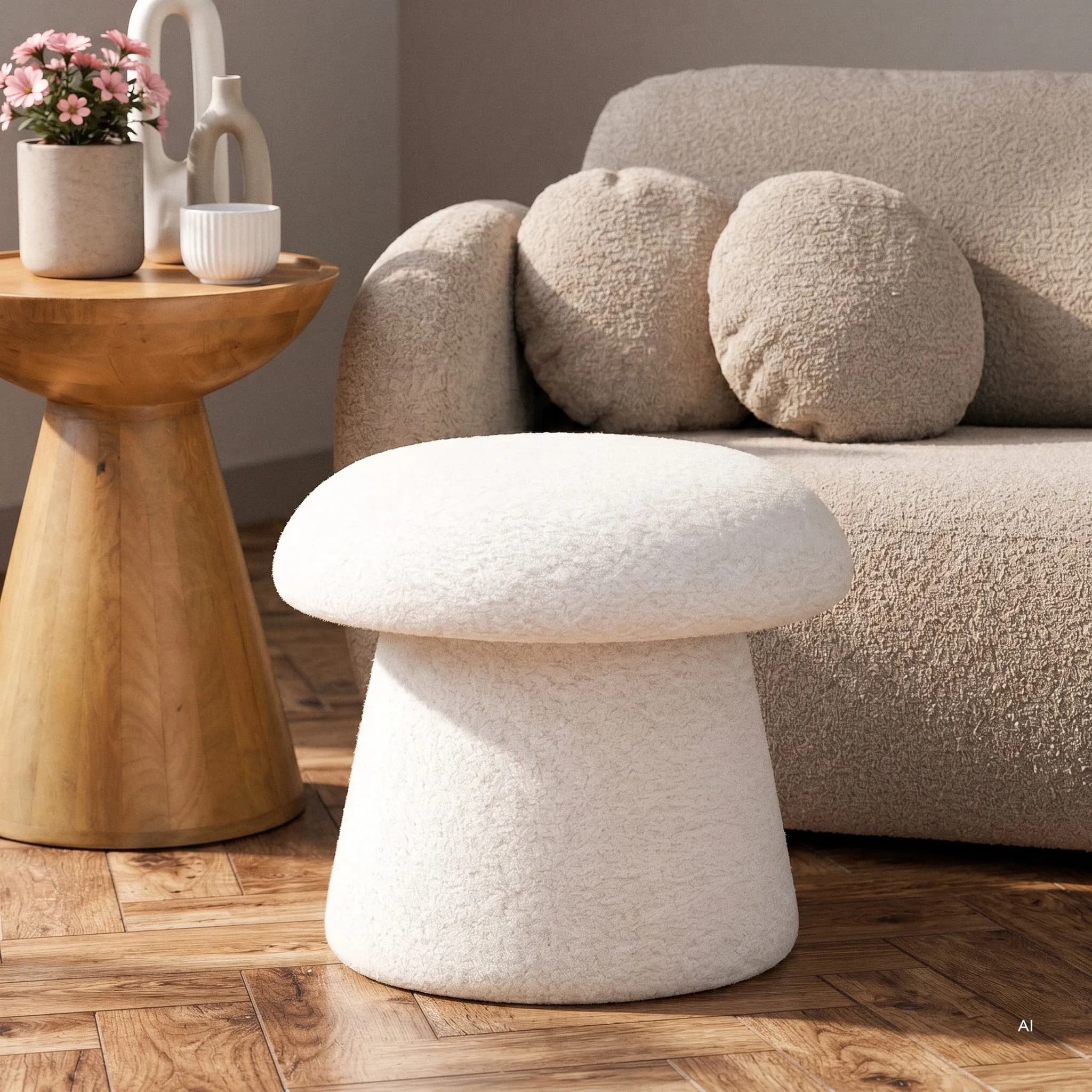 Designový taburet Cap bouclé, Bílý 2