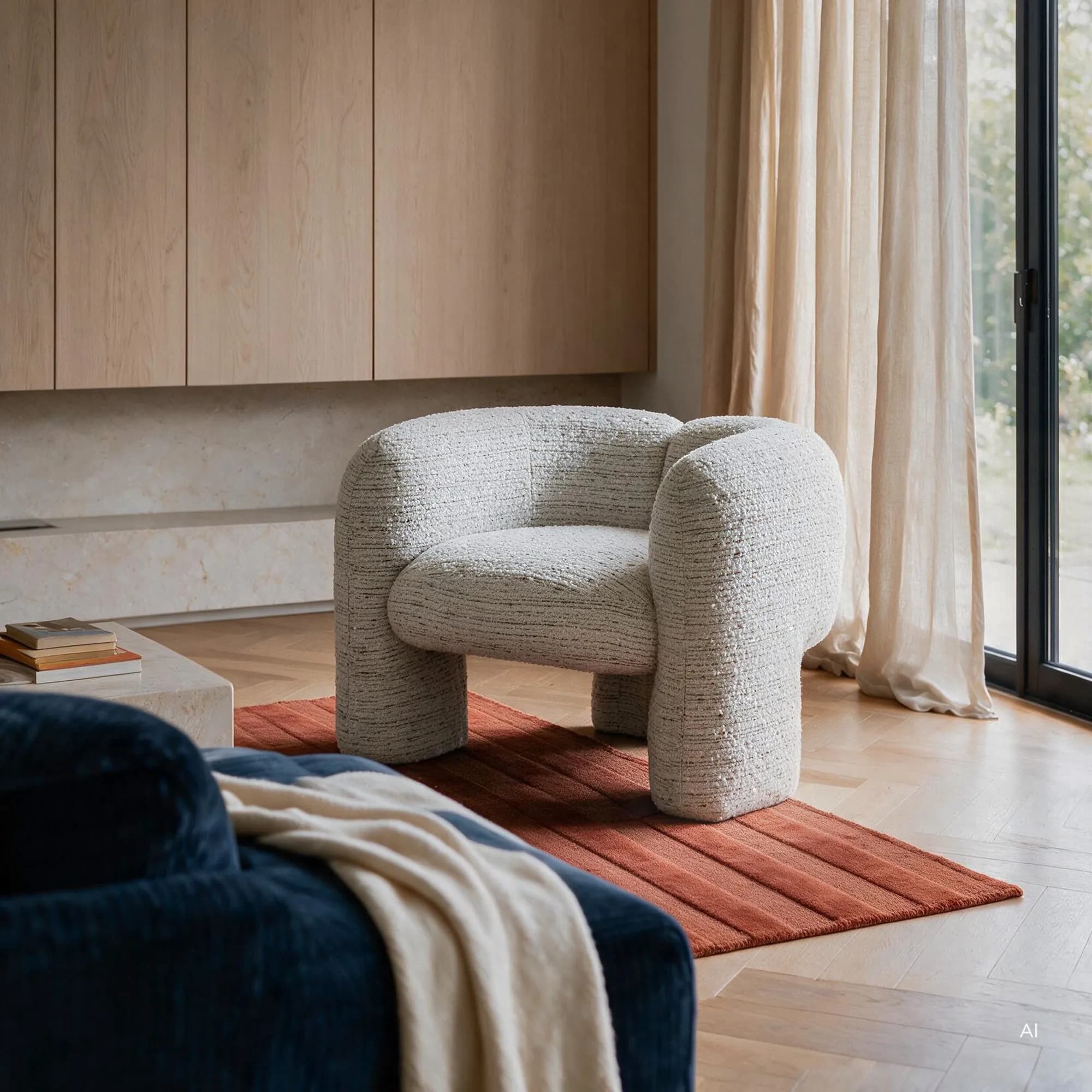 Designové křeslo Maylo bouclé, Krémové 2