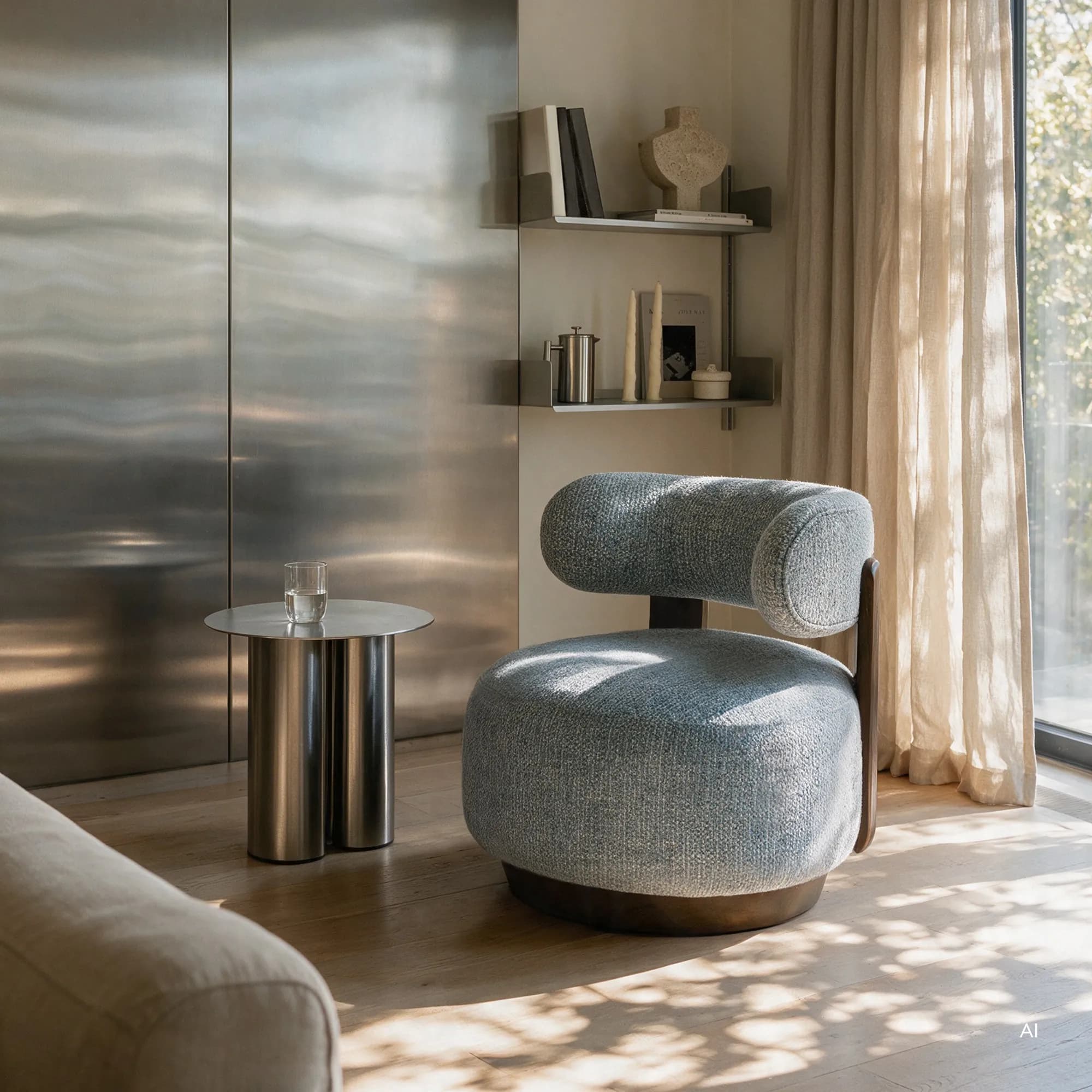 Designové křeslo Dolce /ořech, Modro-béžové 2