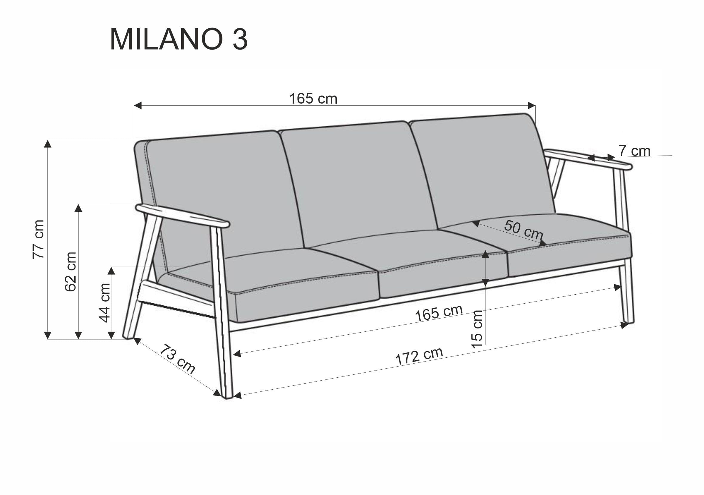 Třímístná pohovka z masivu Milano 175 cm, Olivová/ořech 3