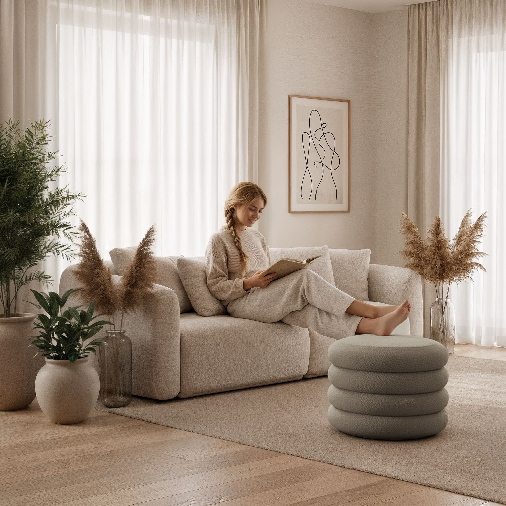 Taburet Mollis bouclé moka, š 55 × hl 55 × v 44.5 cm 4