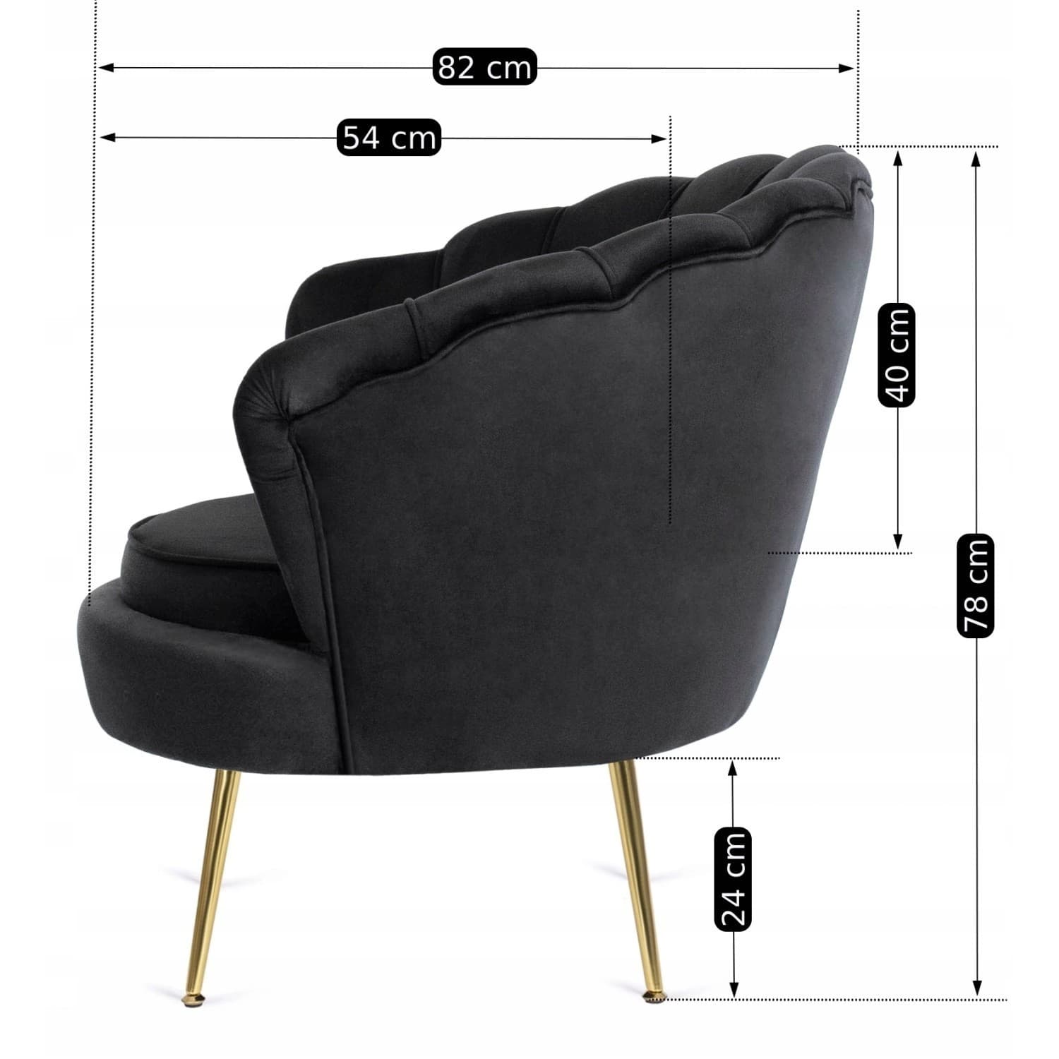Designové křeslo Angel samet, Černé 6