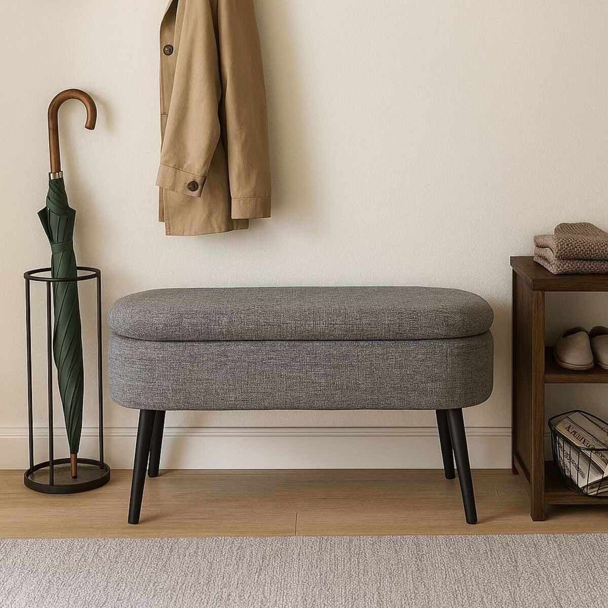 Taburet Oslo s úložným prostorem 90 cm, Len šedý/černý 3