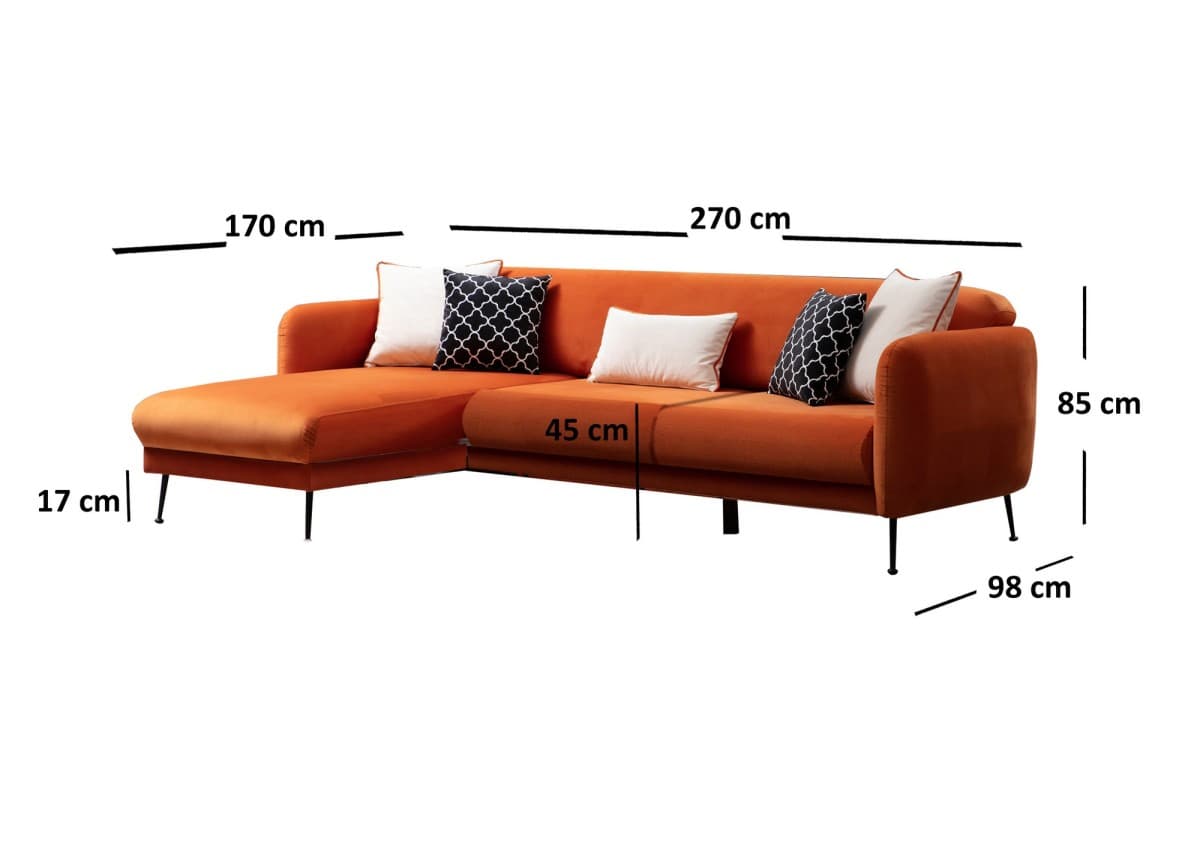 Rohová sedací souprava Sevilla 270 cm, Oranžová levá, levá strana 7