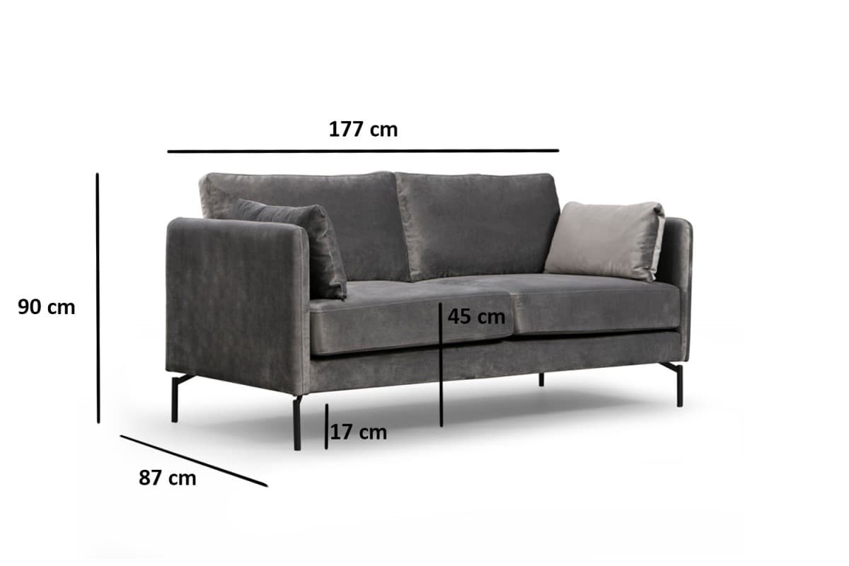 Dvoumístná pohovka Sino 177 cm, Šedá 8