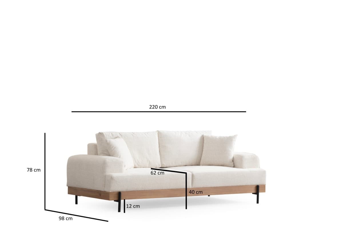 Třímístná pohovka Eti 220 cm, Bílá/dub přírodní 10