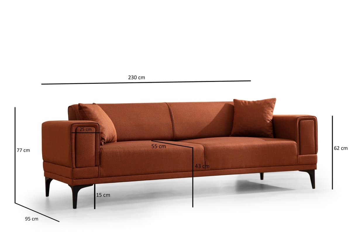 Třímístná rozkládací pohovka Horizon 230 cm, Cihlově oranžová 9