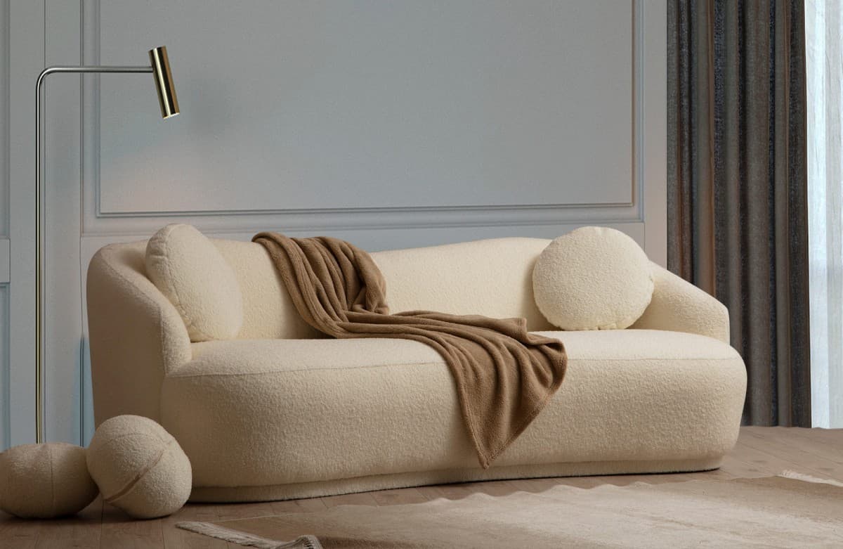 Třímístná pohovka Ancona 225 cm, Boucle krémová 2