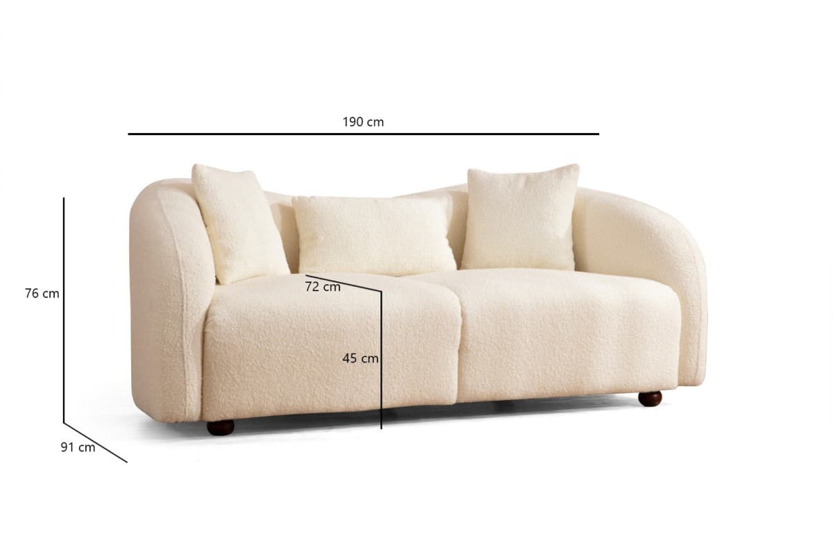 Dvoumístná pohovka Venedik 190 cm, Boucle krémová 6