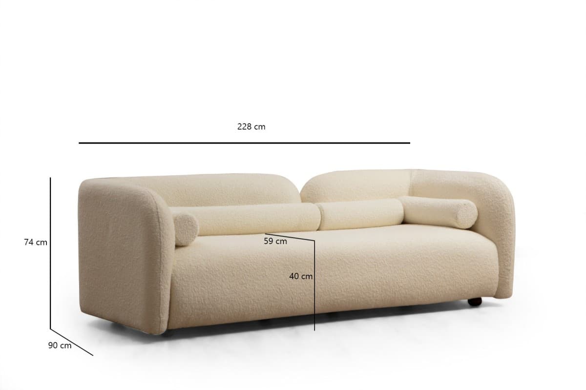 Třímístná pohovka Victoria 228 cm, Boucle krémová 6