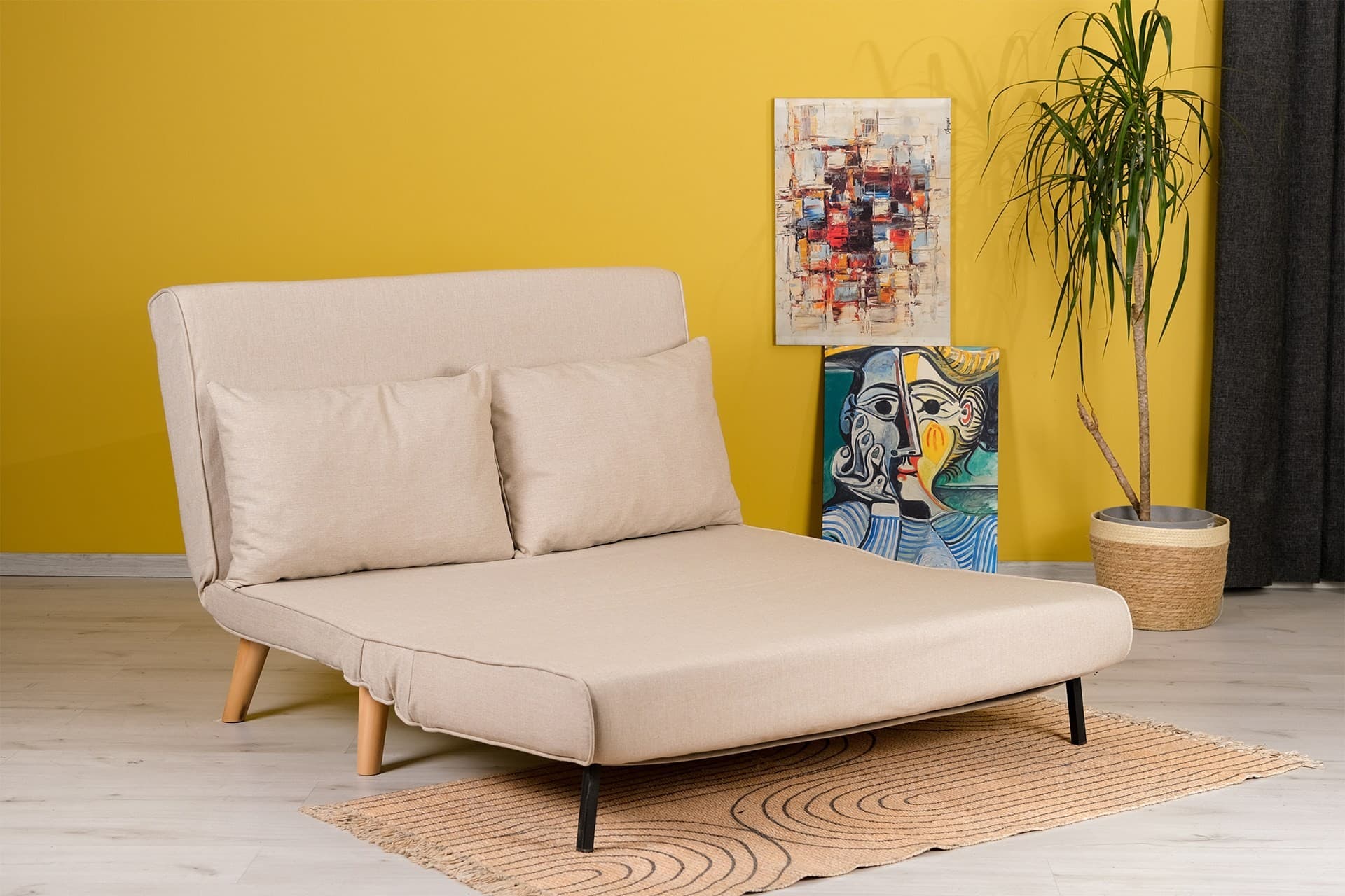Dvoumístná rozkládací pohovka Seater Folde, Krémová 4