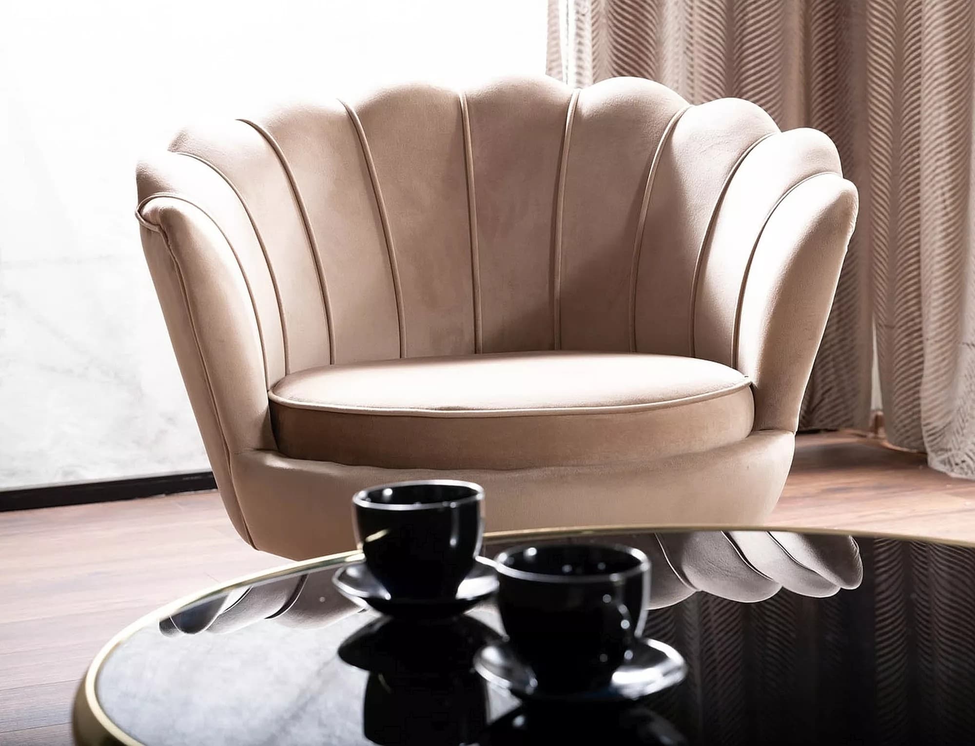 Designové křeslo Camellia samet, Béžové 6