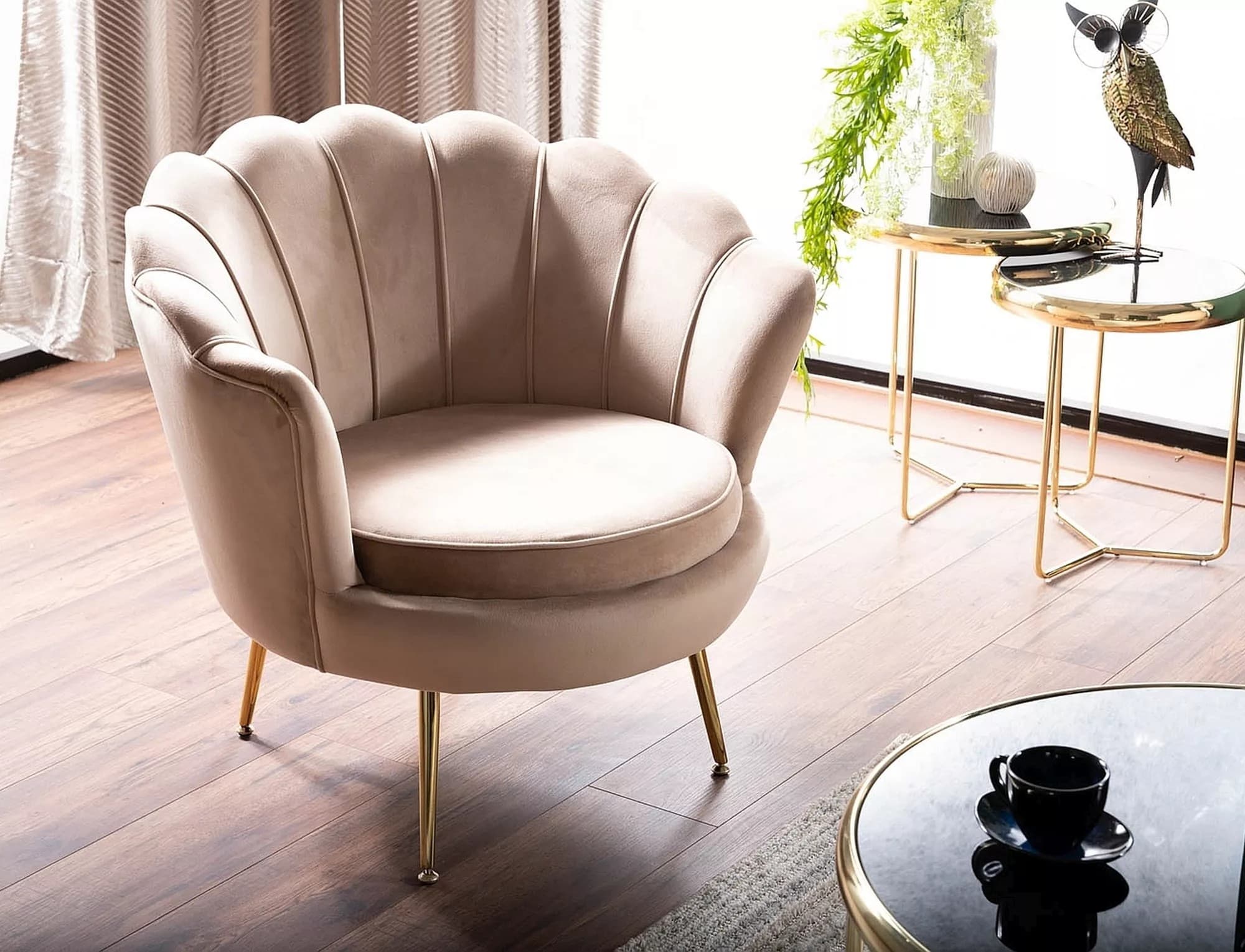 Designové křeslo Camellia samet, Béžové 7