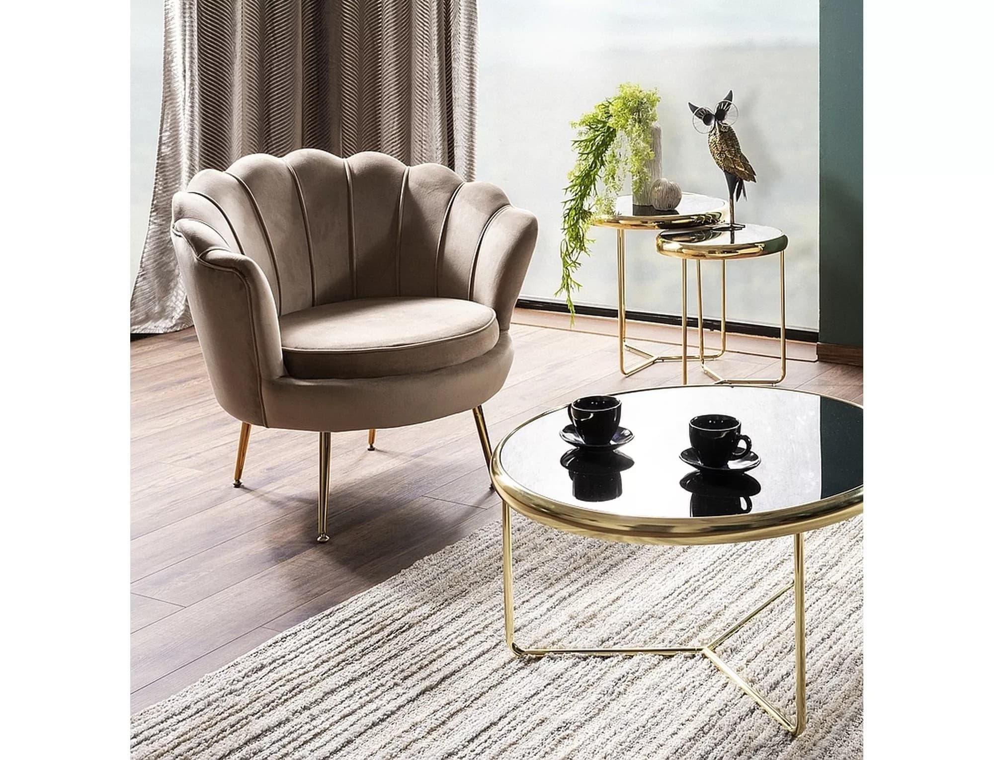 Designové křeslo Camellia samet, Béžové 8
