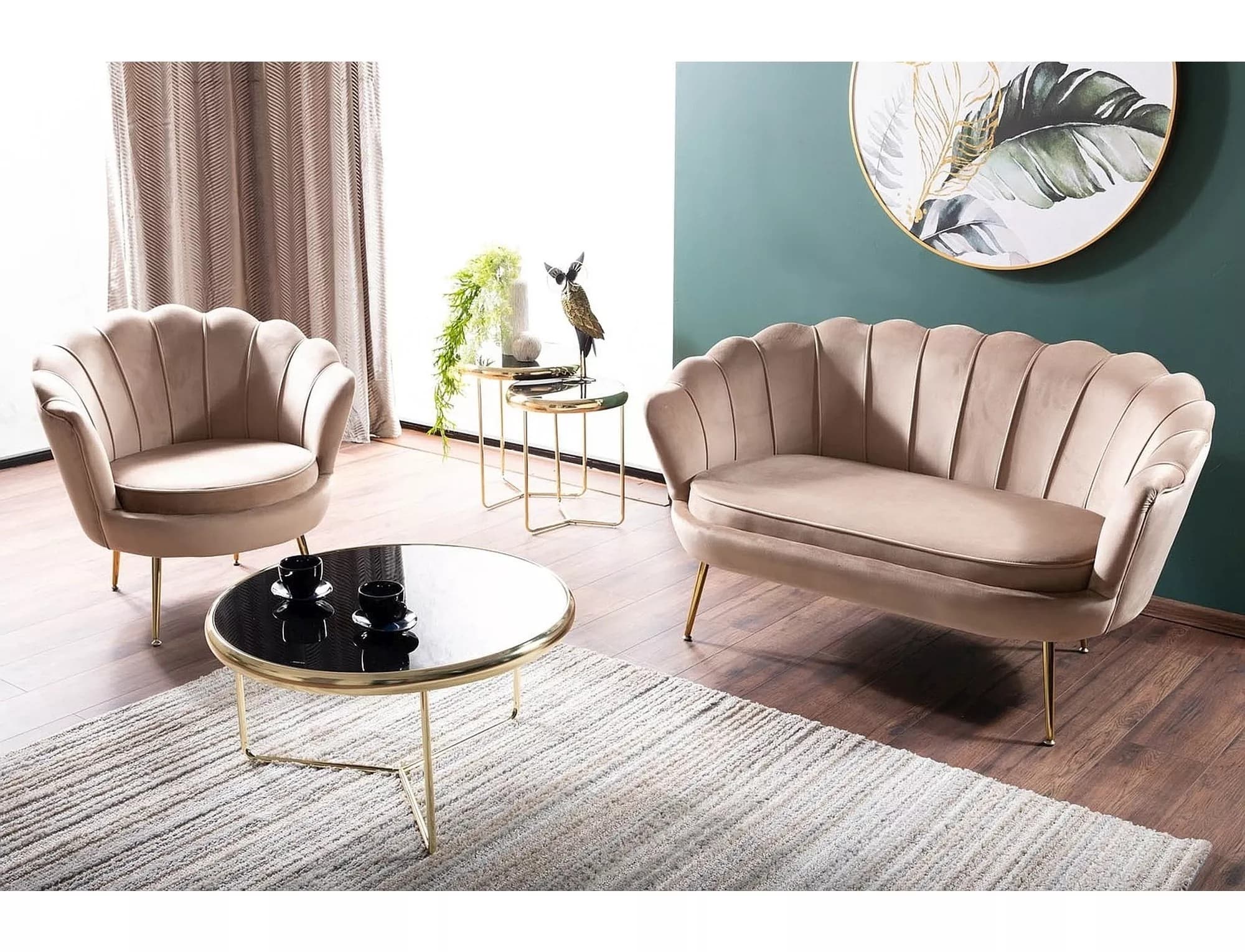 Designové křeslo Camellia samet, Béžové 9