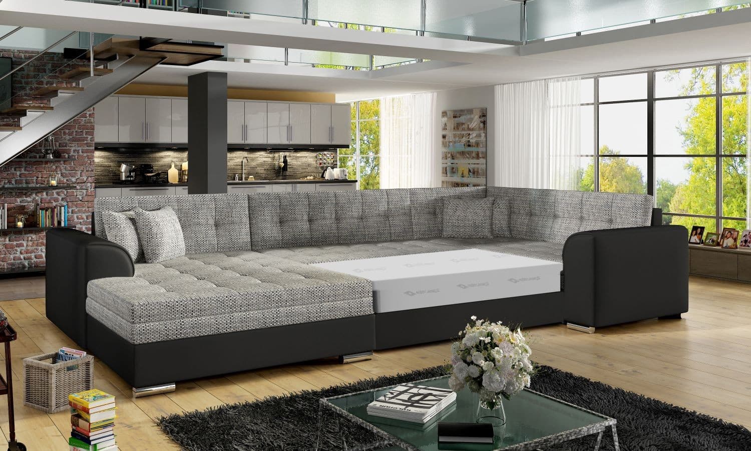 Rohová rozkládací sedací souprava Damario 338 cm, Berlin 01/Soft 11 šedá levá, levá strana 3
