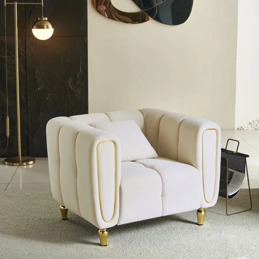Designové sametové křeslo Alma, Krémové 10