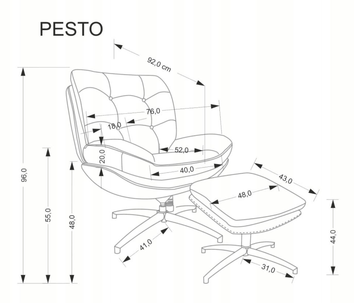 Křeslo s podnožkou Pesto, Popelavě šedé 4