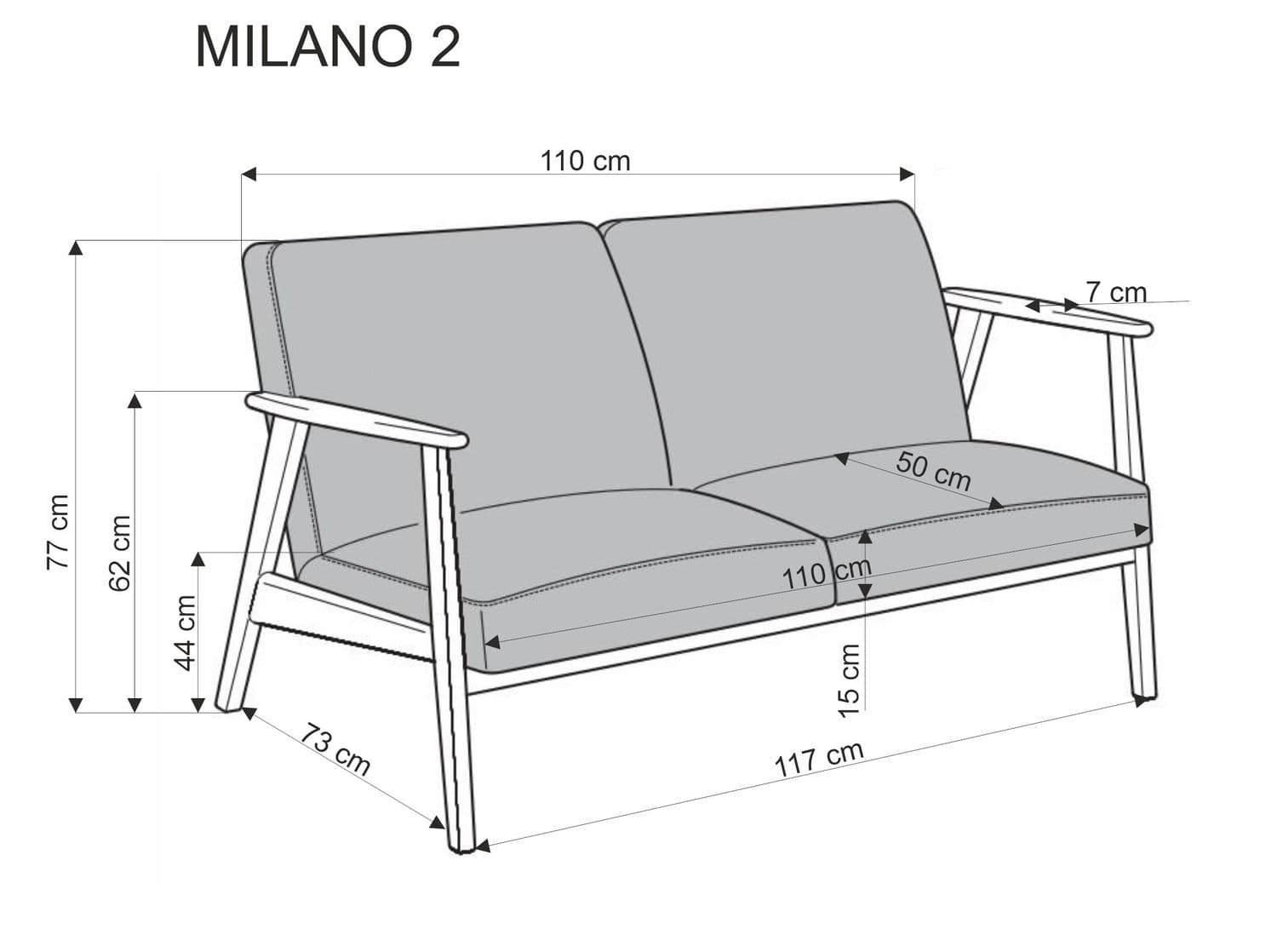 Dvoumístná pohovka Milano z masivu 120 cm, Olivová/ořechová 2