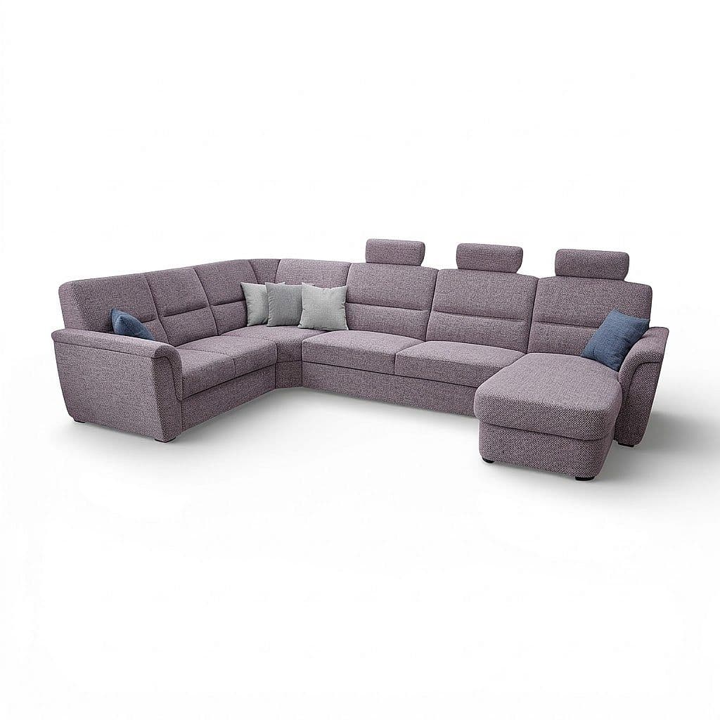 Rohová sedací souprava Samanta LUX B2U-VROH-3SRHM-DU+3x záhlavník PW 11, Světle šedá