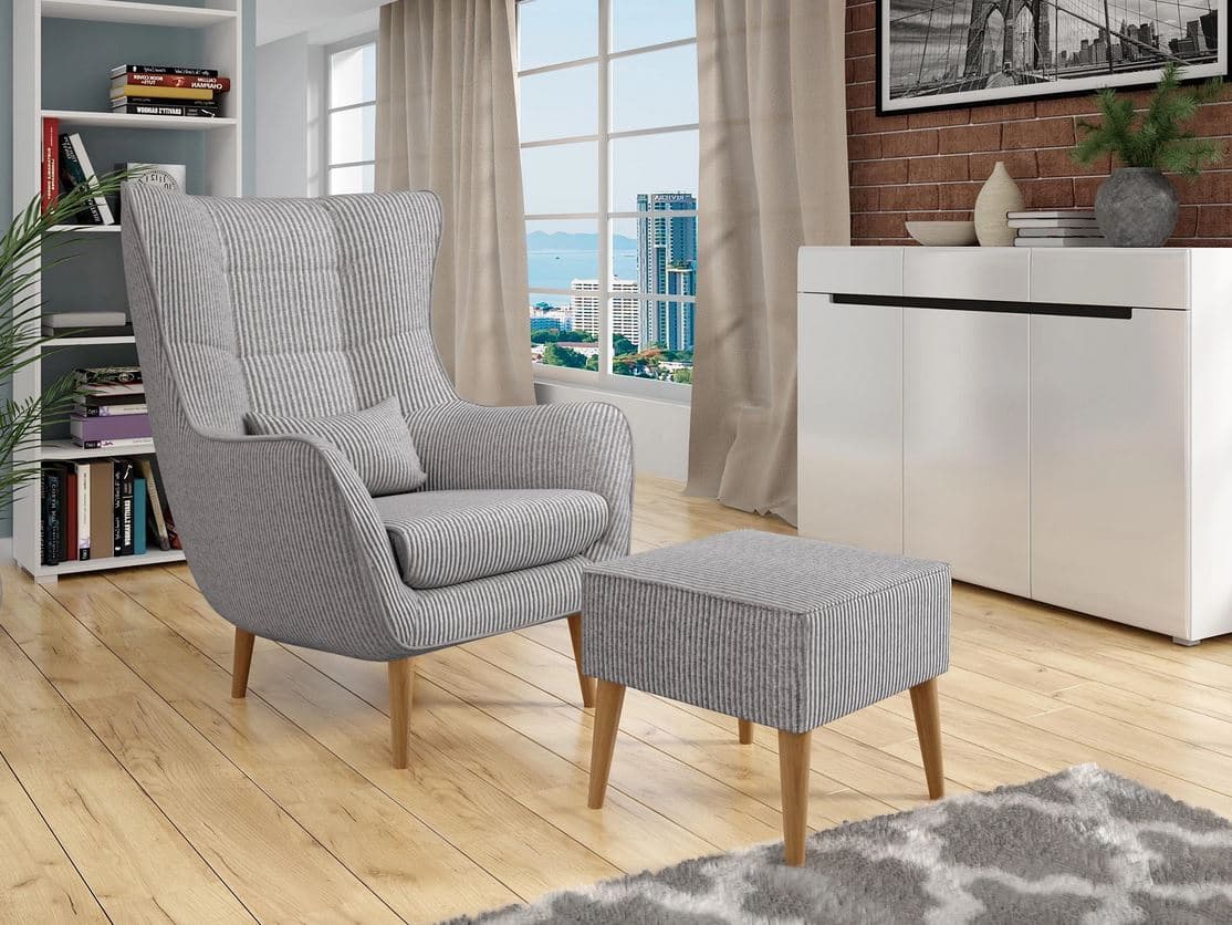 Designové křeslo ušák s taburetkou Levi