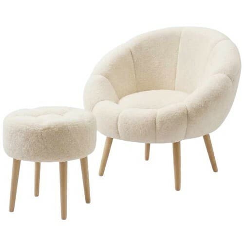 Křeslo s taburetem Chair & Pouf, Krémová